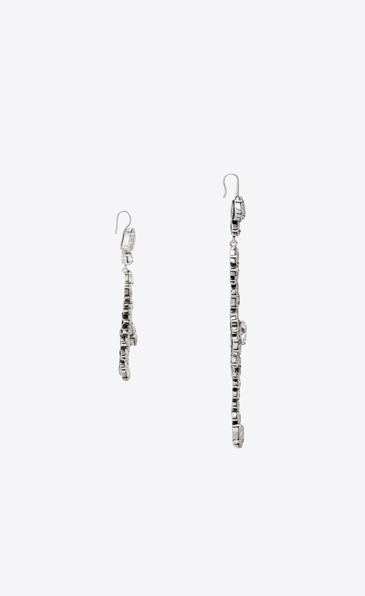 YSL Rhinestone Spiral Earrings In Metal Oxidized Silver | BHVTR3981