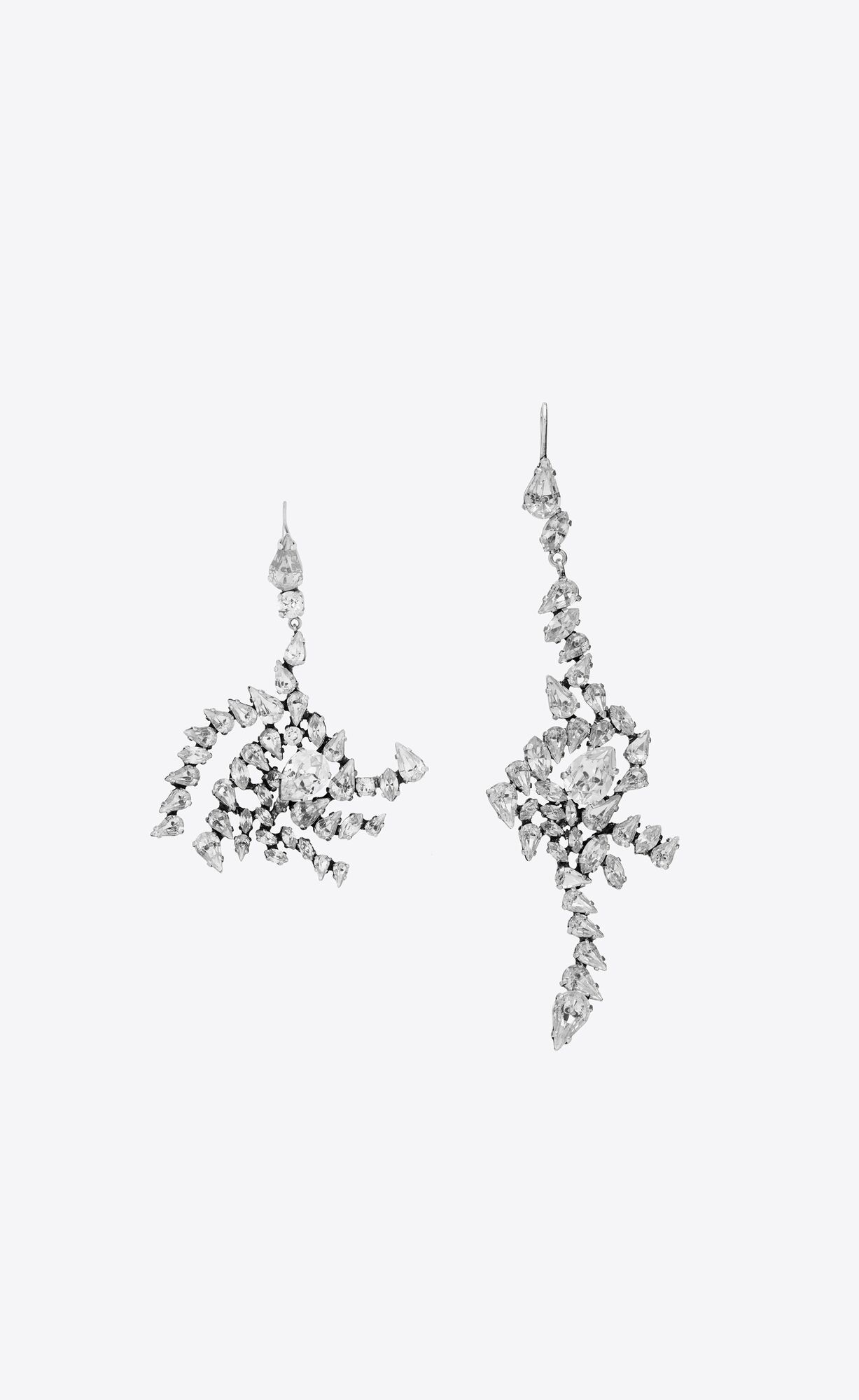 YSL Rhinestone Spiral Earrings In Metal Oxidized Silver | BHVTR3981