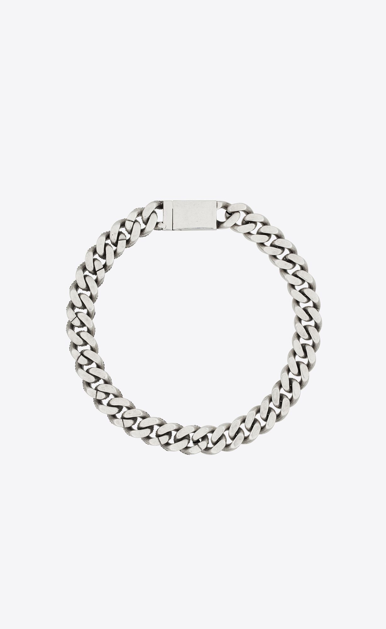 YSL Rhinestone Thick Curb Chain Necklace In Metal Oxidized Silver | QOKSL4062