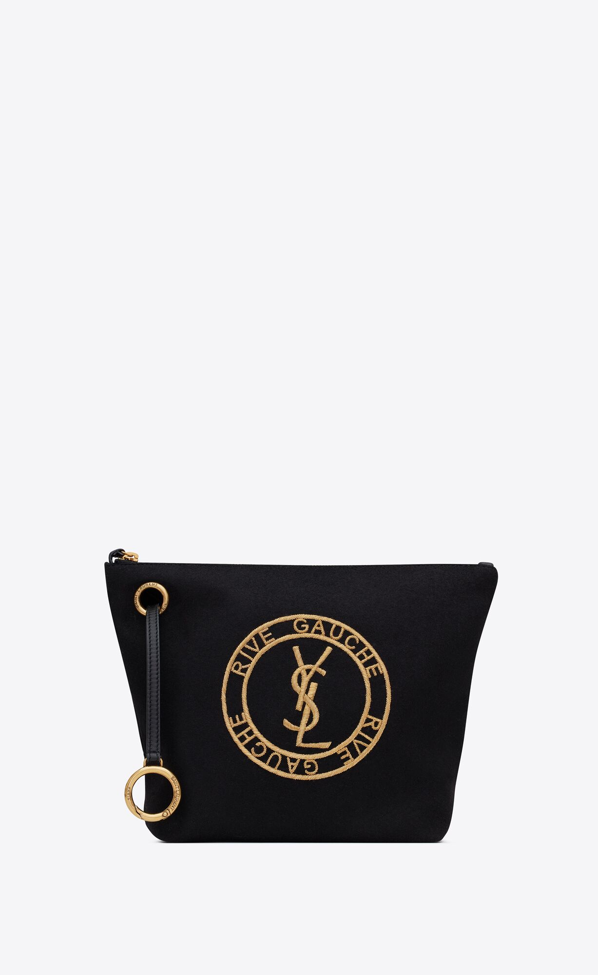 YSL Rive Gauche Embroidered Pouch In Felt Black | OHFPZ5231