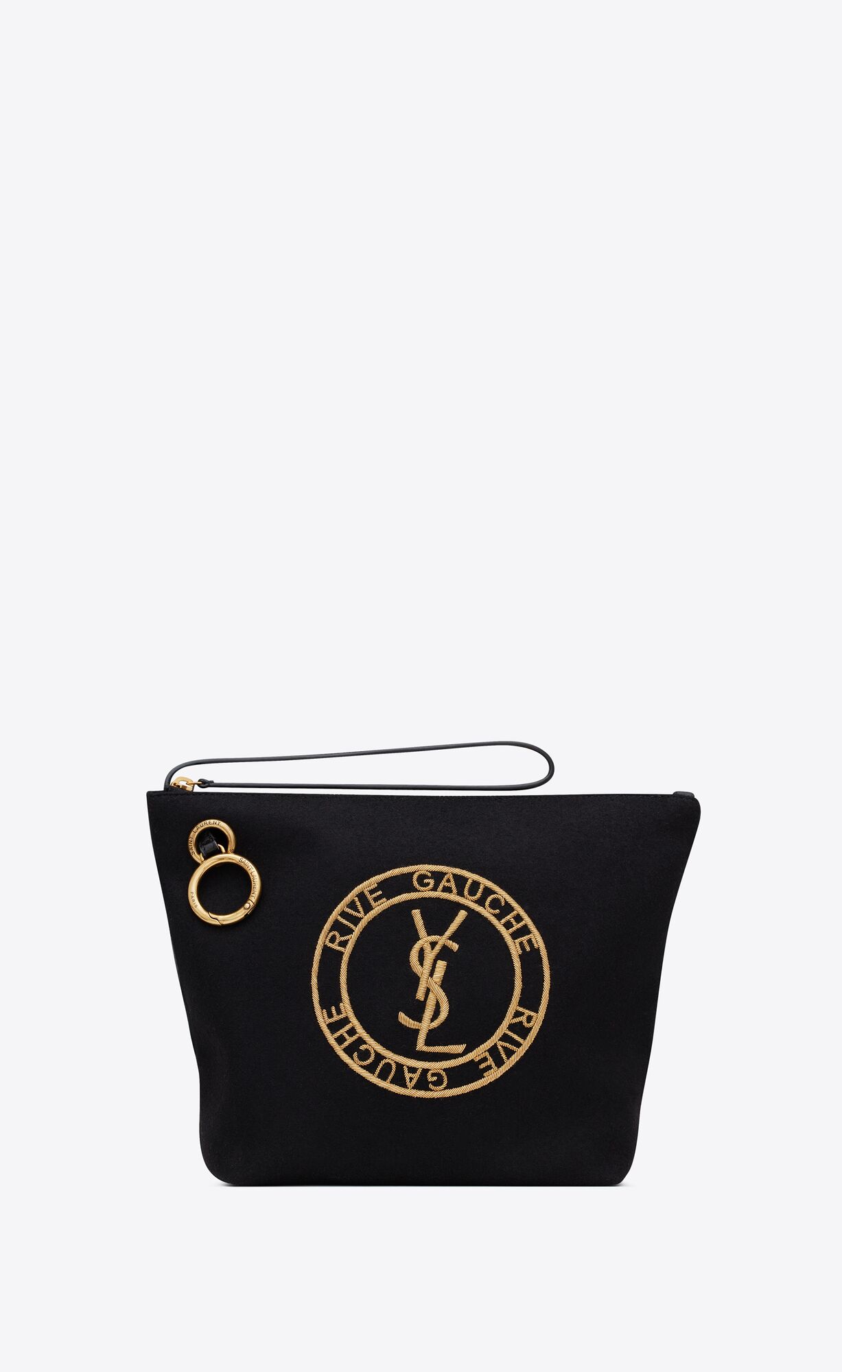 YSL Rive Gauche Embroidered Pouch In Felt Black | OHFPZ5231