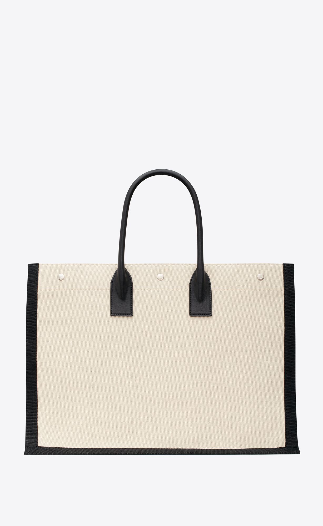 YSL Rive Gauche Large Tote Bag In Canvas And Smooth Leather Grege And Black | LUOVJ5610