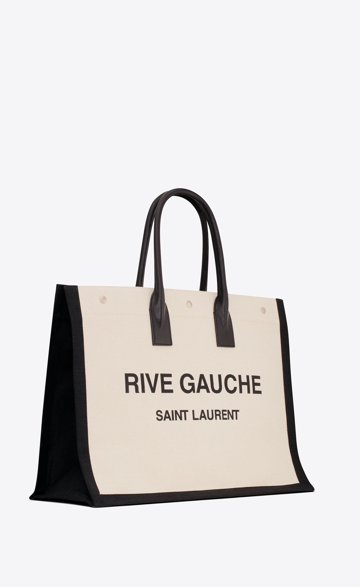 YSL Rive Gauche Large Tote Bag In Canvas And Smooth Leather Grege And Black | LUOVJ5610