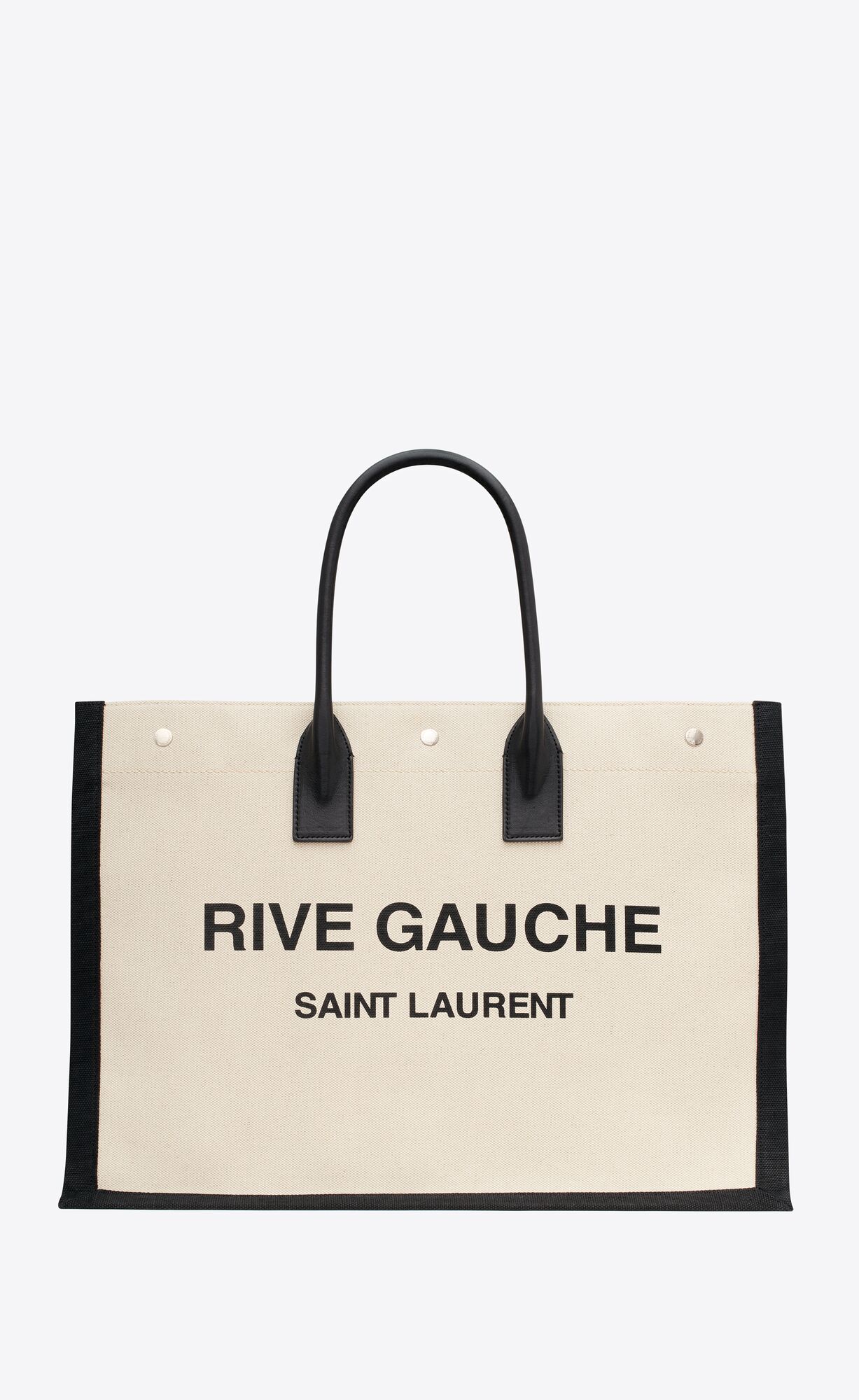 YSL Rive Gauche Large Tote Bag In Canvas And Smooth Leather Grege And Black | LUOVJ5610