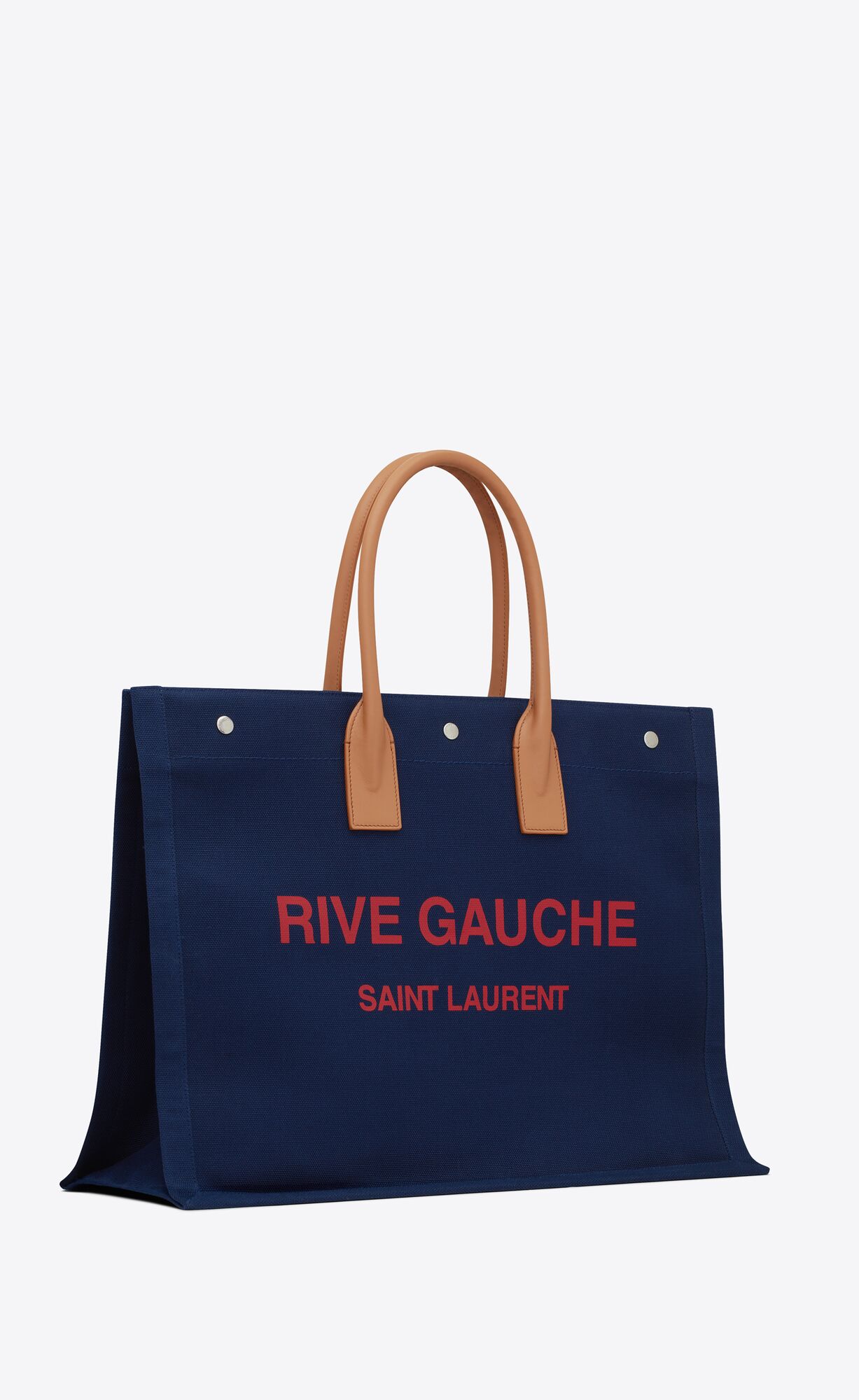 YSL Rive Gauche Large Tote Bag In Canvas Marine, Rose And Brown | UBSTG5267