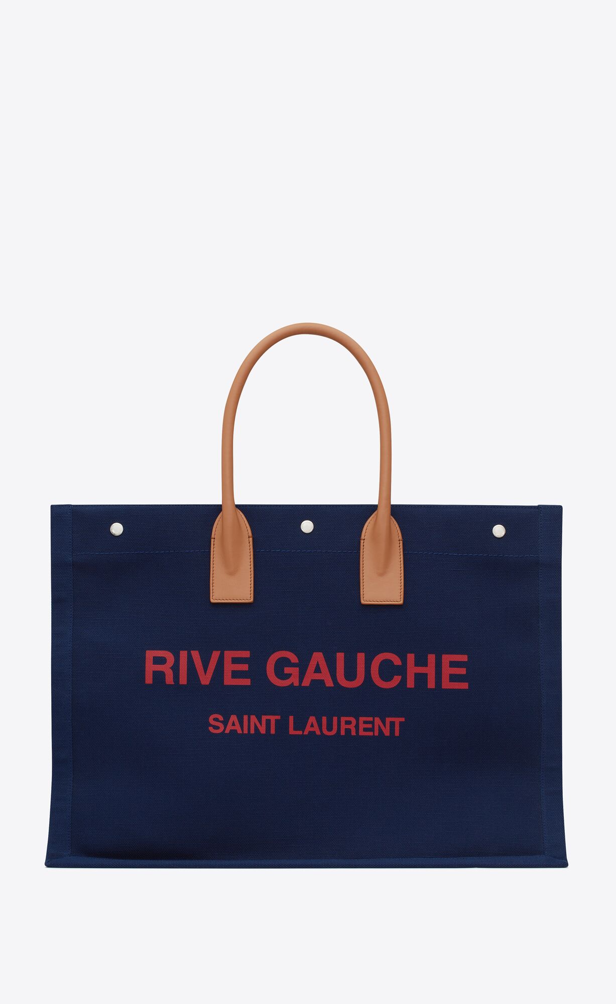 YSL Rive Gauche Large Tote Bag In Canvas Marine, Rose And Brown | UBSTG5267