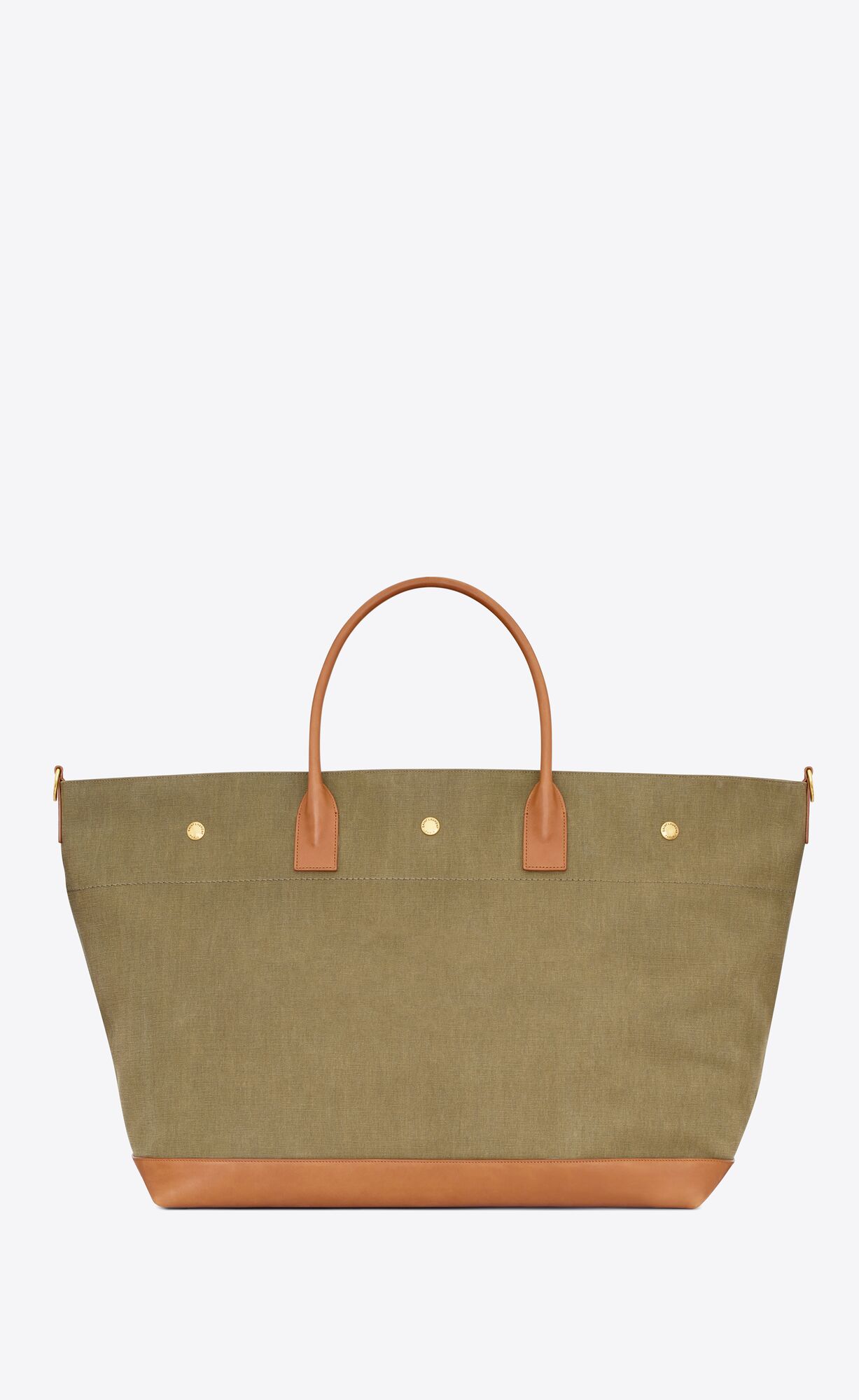 YSL Rive Gauche Maxi Shopping Bag In Canvas And Vegetable-tanned Leather Khaki And Brick | KWONS1203