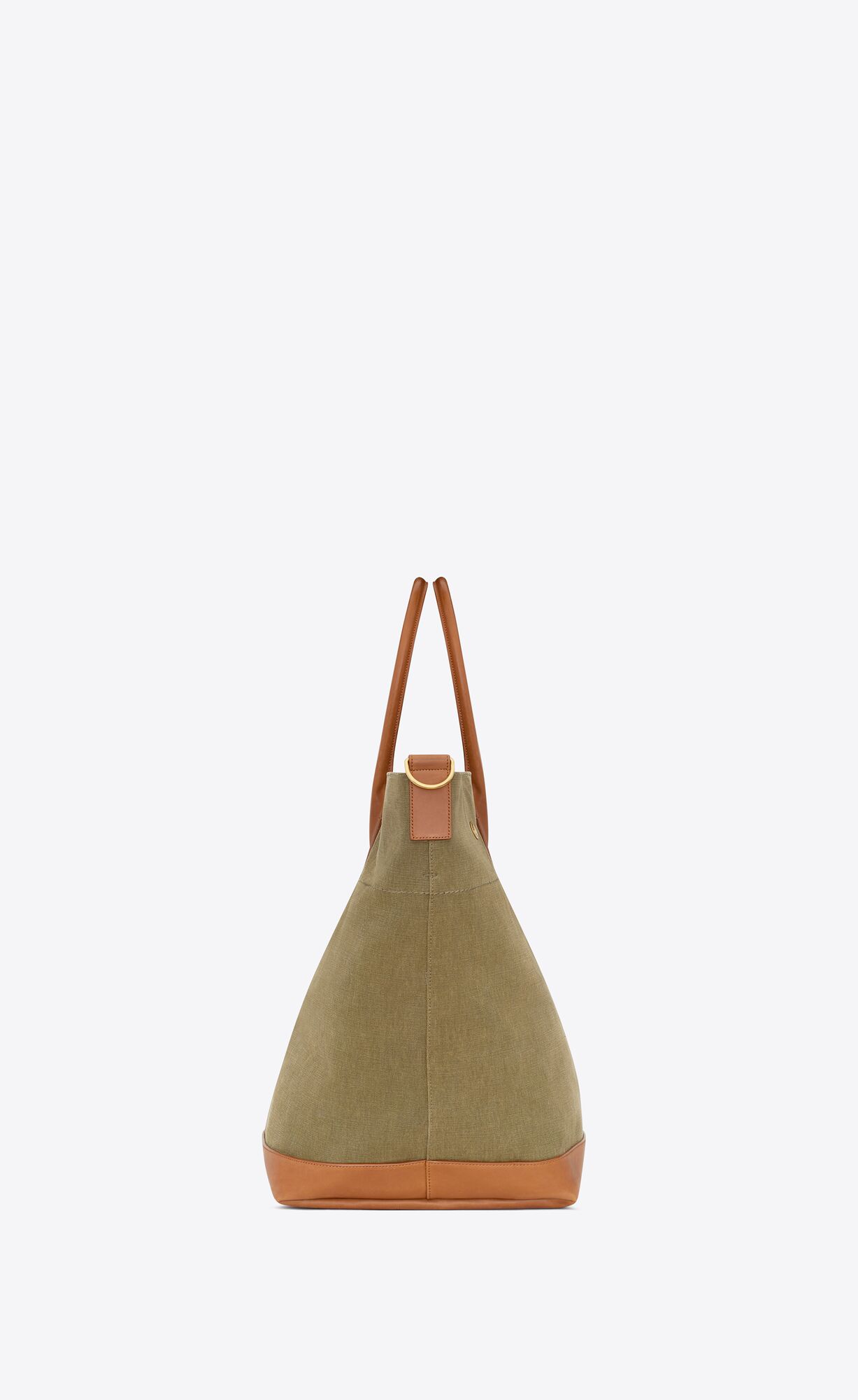 YSL Rive Gauche Maxi Shopping Bag In Canvas And Vegetable-tanned Leather Khaki And Brick | KWONS1203