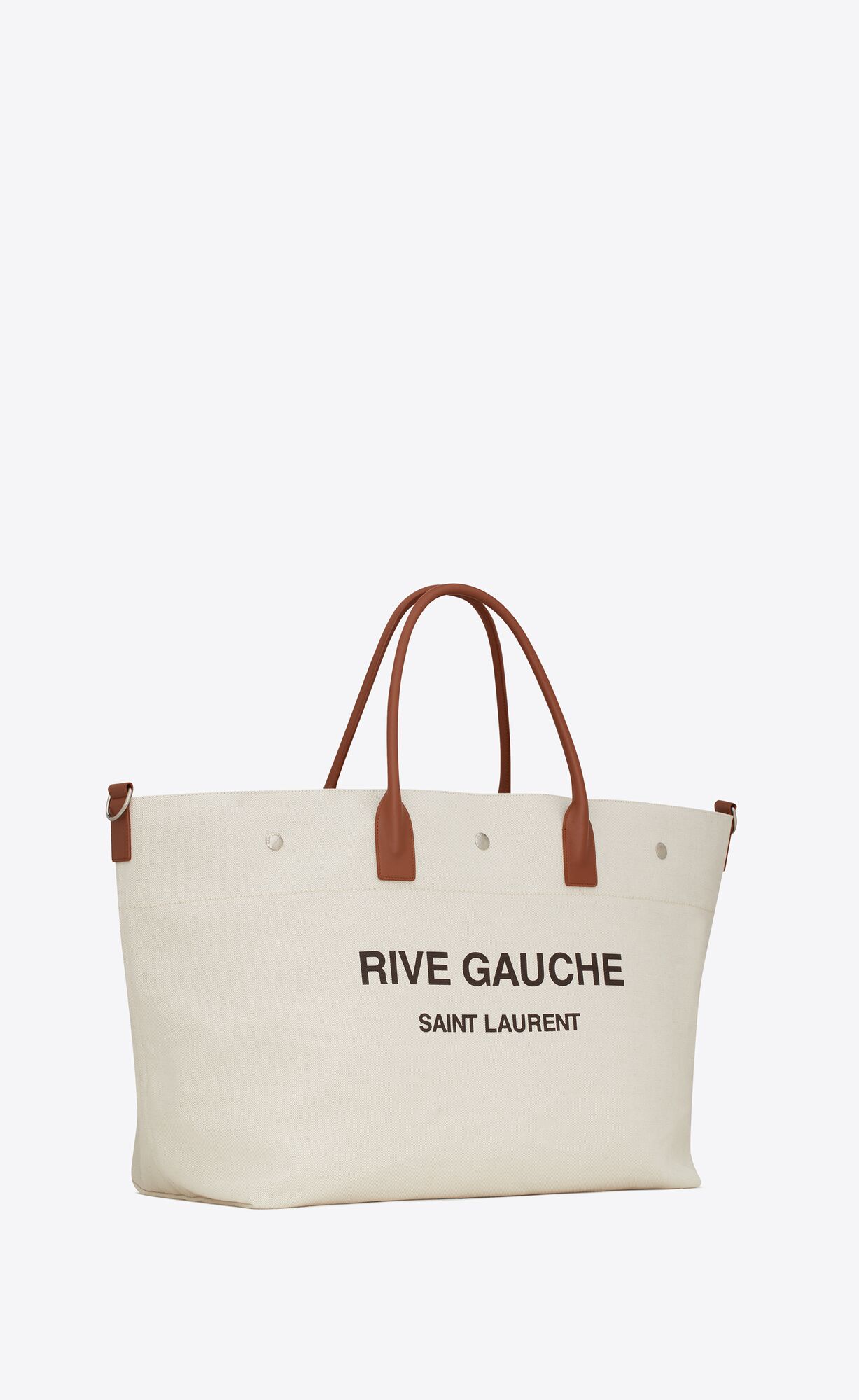 YSL Rive Gauche Maxi Shopping Bag In Printed Canvas And Smooth Leather Grege Et Brick | KUVLE8216