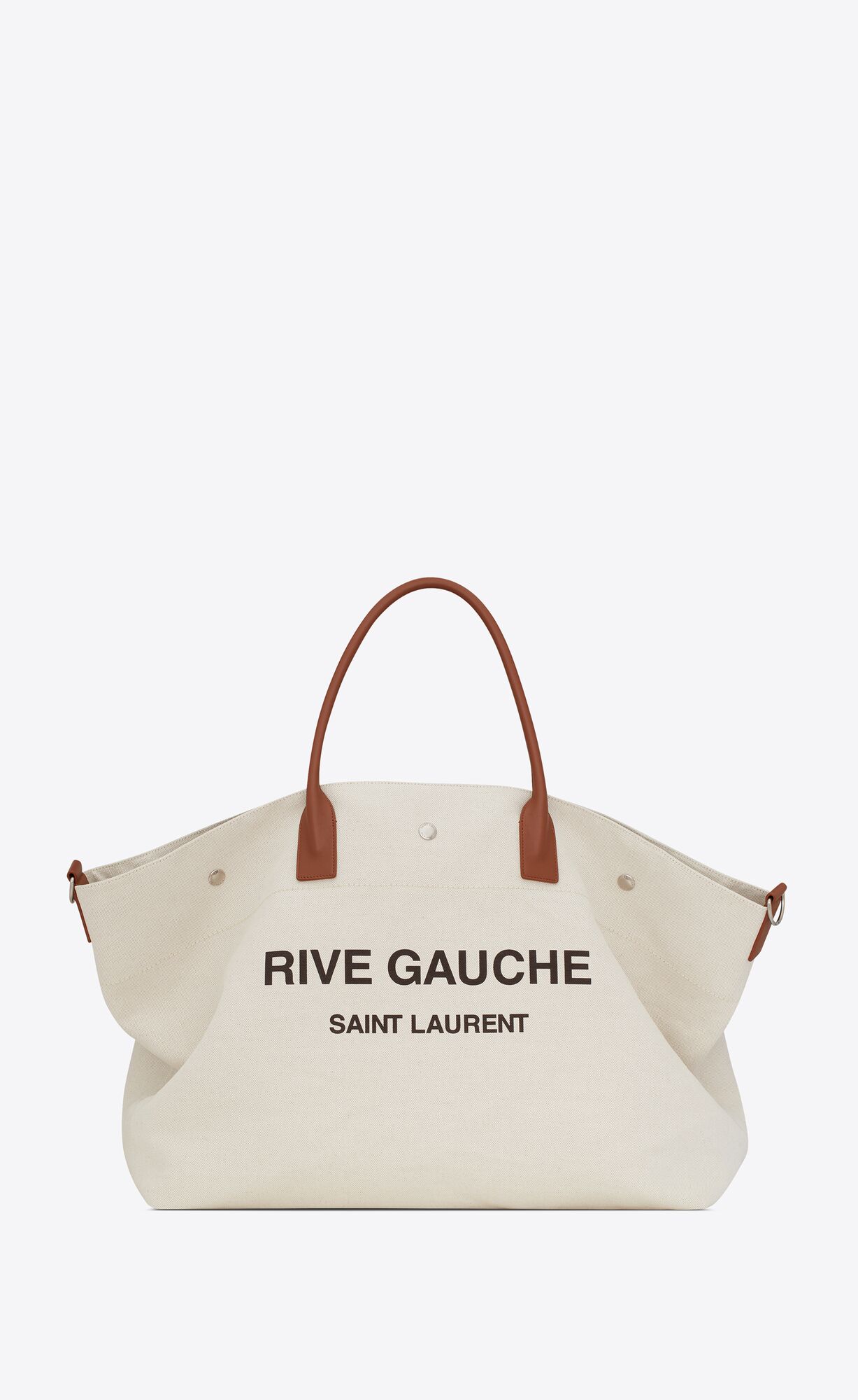 YSL Rive Gauche Maxi Shopping Bag In Printed Canvas And Smooth Leather Grege Et Brick | KUVLE8216