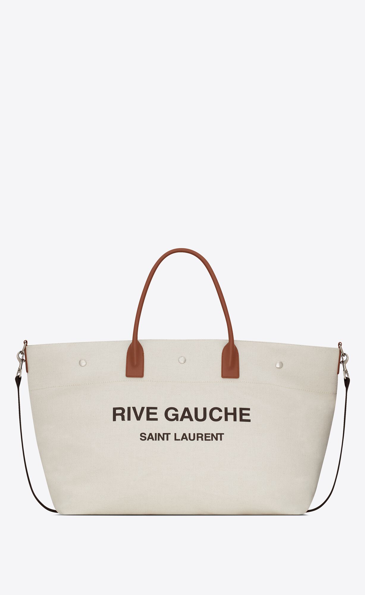 YSL Rive Gauche Maxi Shopping Bag In Printed Canvas And Smooth Leather Grege Et Brick | KUVLE8216