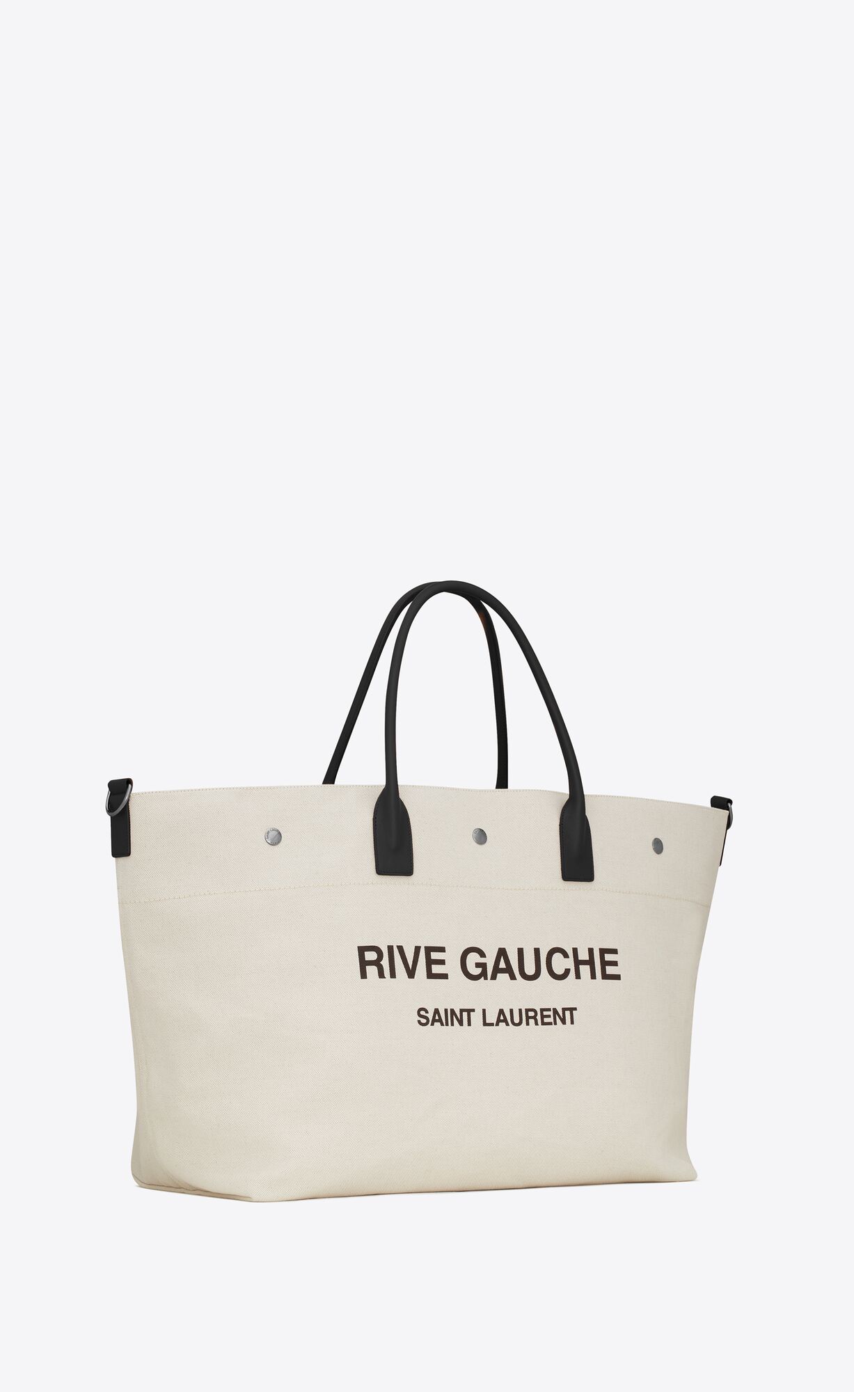 YSL Rive Gauche Maxi Shopping Bag In Printed Canvas And Smooth Leather Grege Et Noir | ZXAUW8452