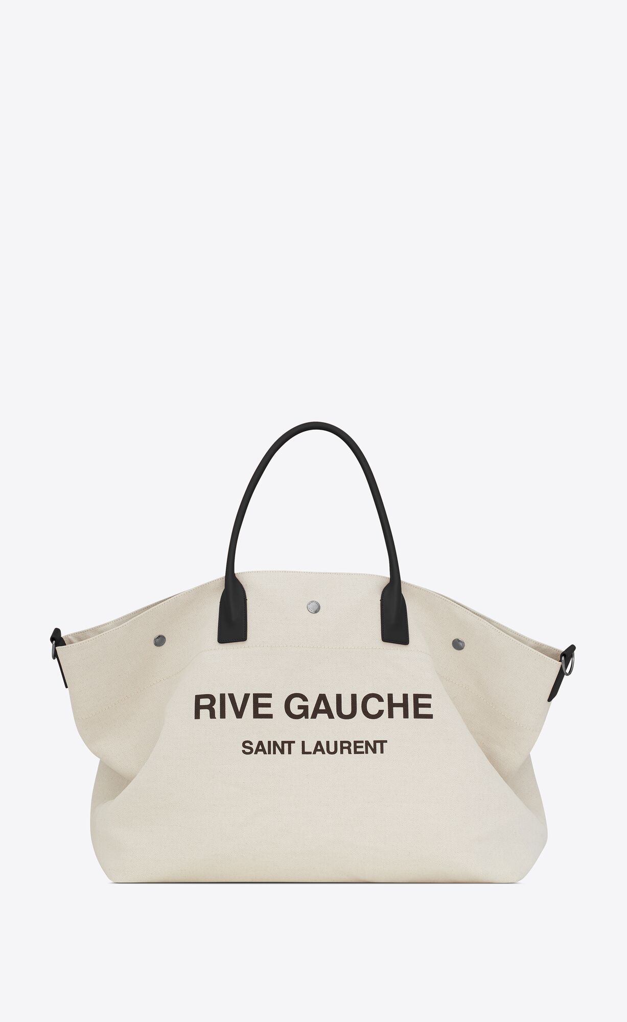 YSL Rive Gauche Maxi Shopping Bag In Printed Canvas And Smooth Leather Grege Et Noir | ZXAUW8452