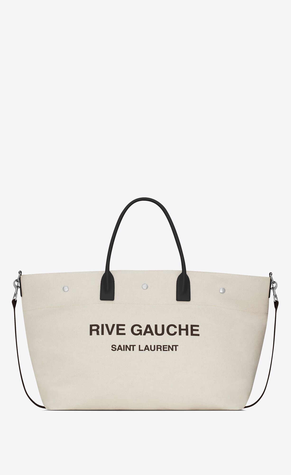 YSL Rive Gauche Maxi Shopping Bag In Printed Canvas And Smooth Leather Grege Et Noir | ZXAUW8452