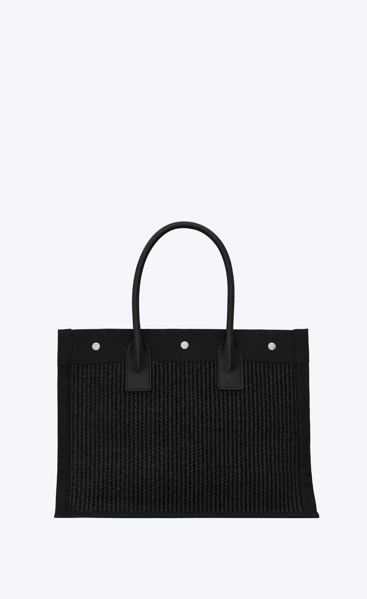 YSL Rive Gauche Small Tote Bag In Raffia And Leather Black | BZDKU0235