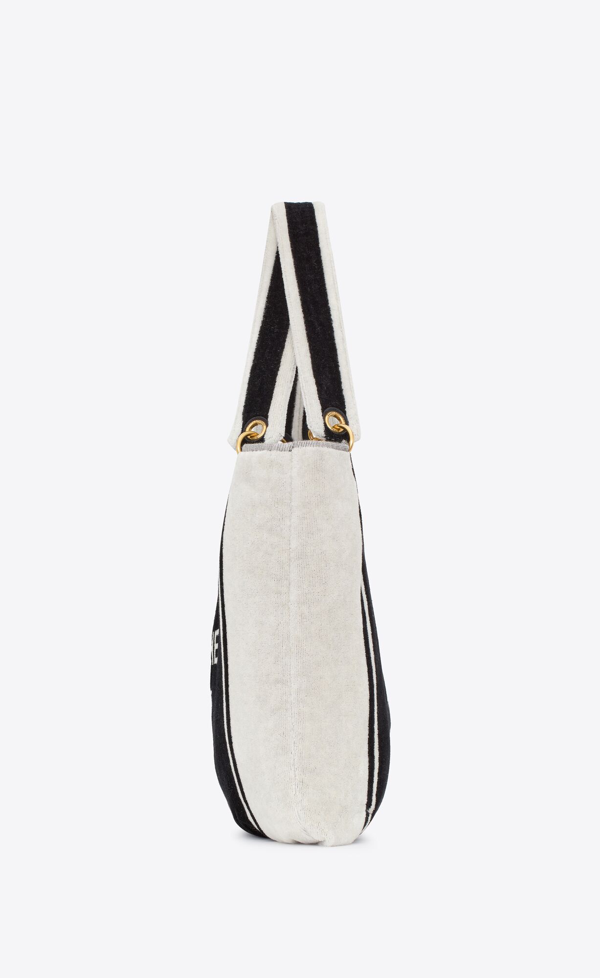 YSL Rive Gauche Towel Tote Bag In Terry Cloth Black And White | FMWER3694