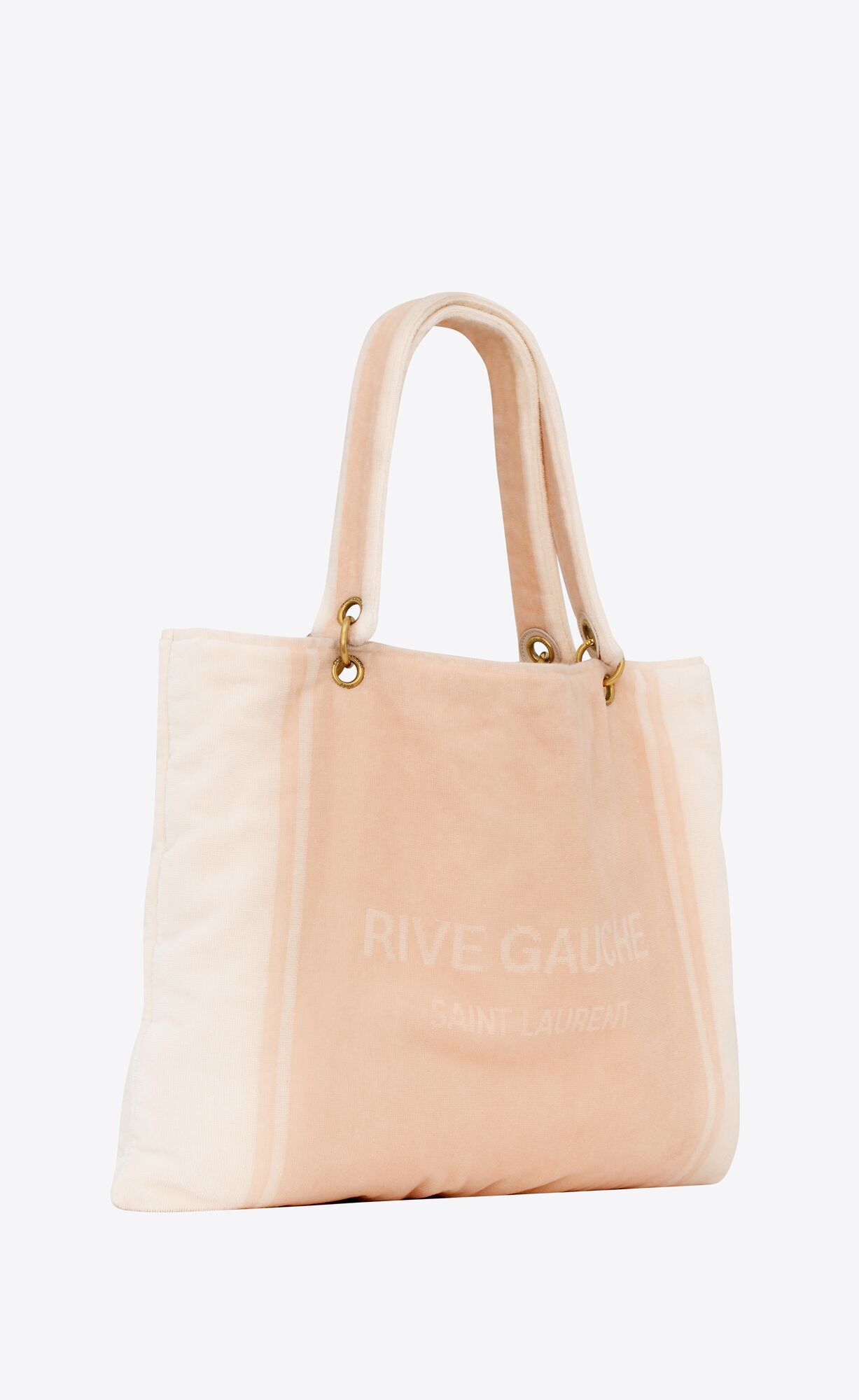 YSL Rive Gauche Towel Tote Bag In Terry Cloth Pink And White | HKZQC6302