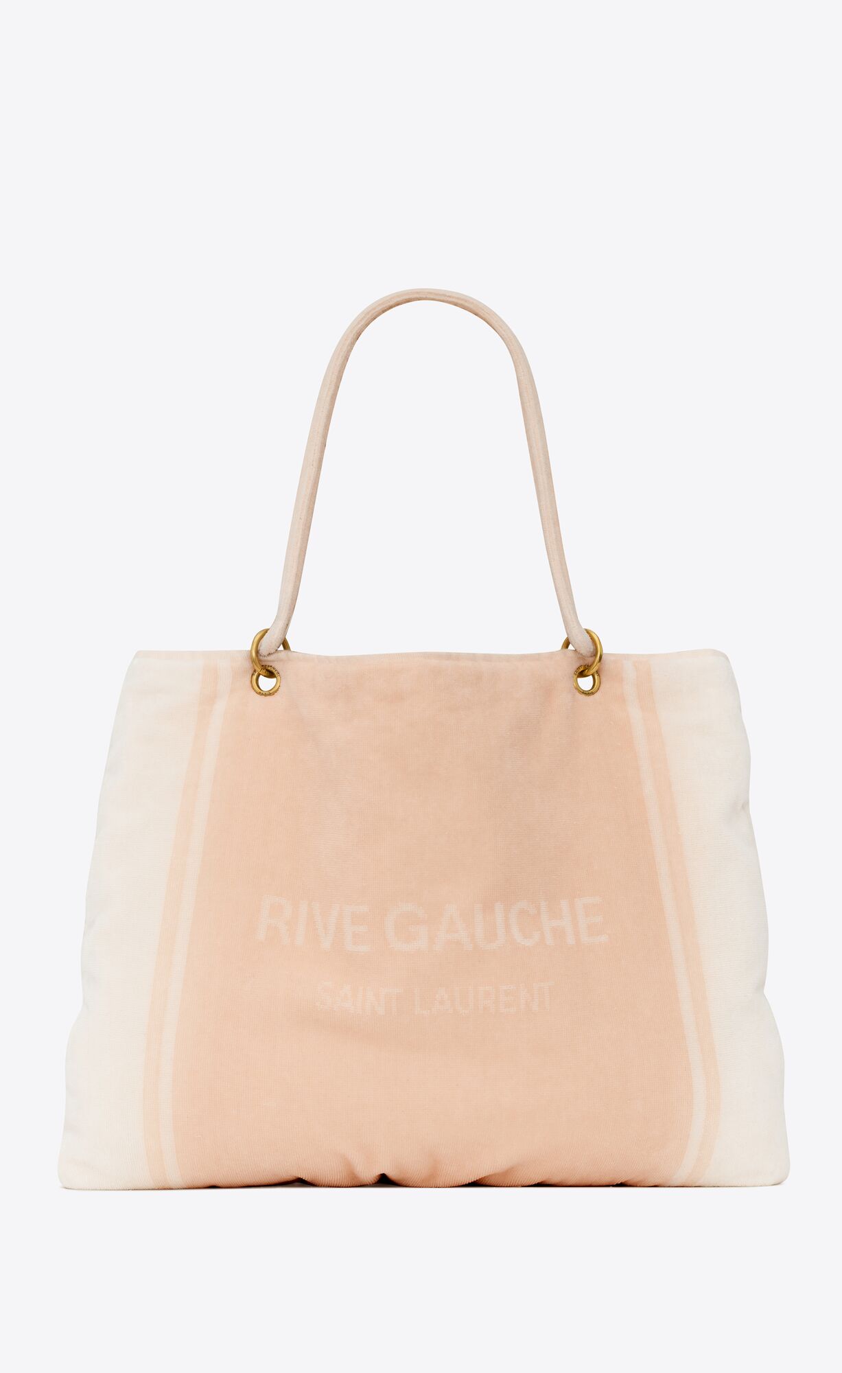 YSL Rive Gauche Towel Tote Bag In Terry Cloth Pink And White | HKZQC6302