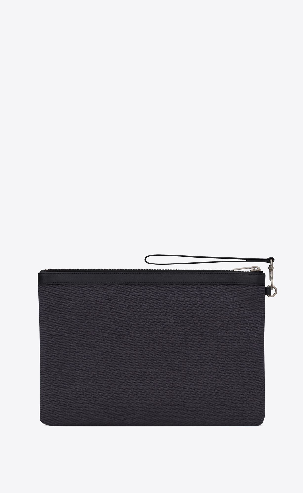 YSL Rive Gauche Zipped Pouch In Canvas And Leather Storm And Black | VFGBN0361