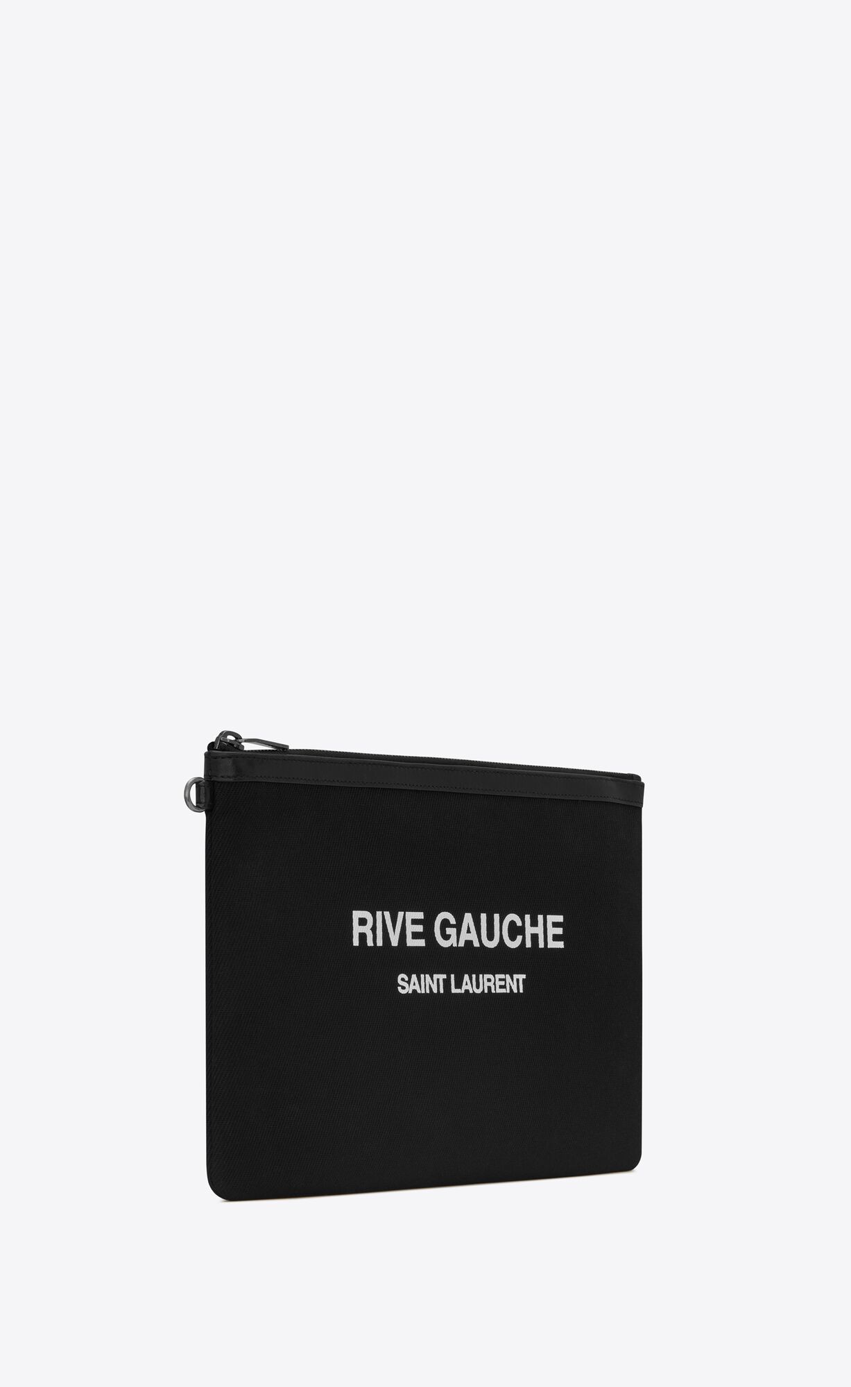 YSL Rive Gauche Zippered Pouch In Bias Canvas Noir Et Blanc | YXEFT8715