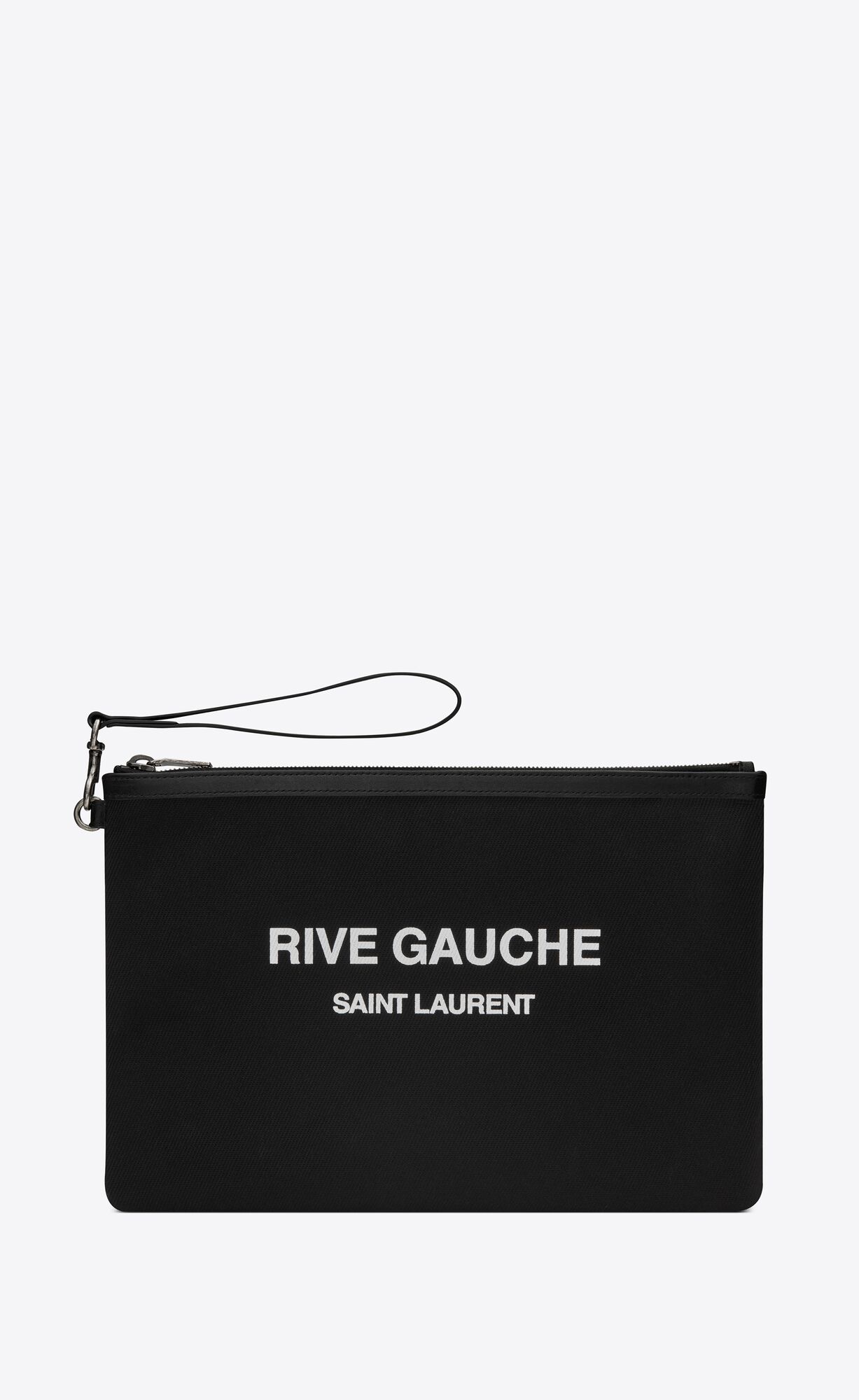 YSL Rive Gauche Zippered Pouch In Bias Canvas Noir Et Blanc | YXEFT8715