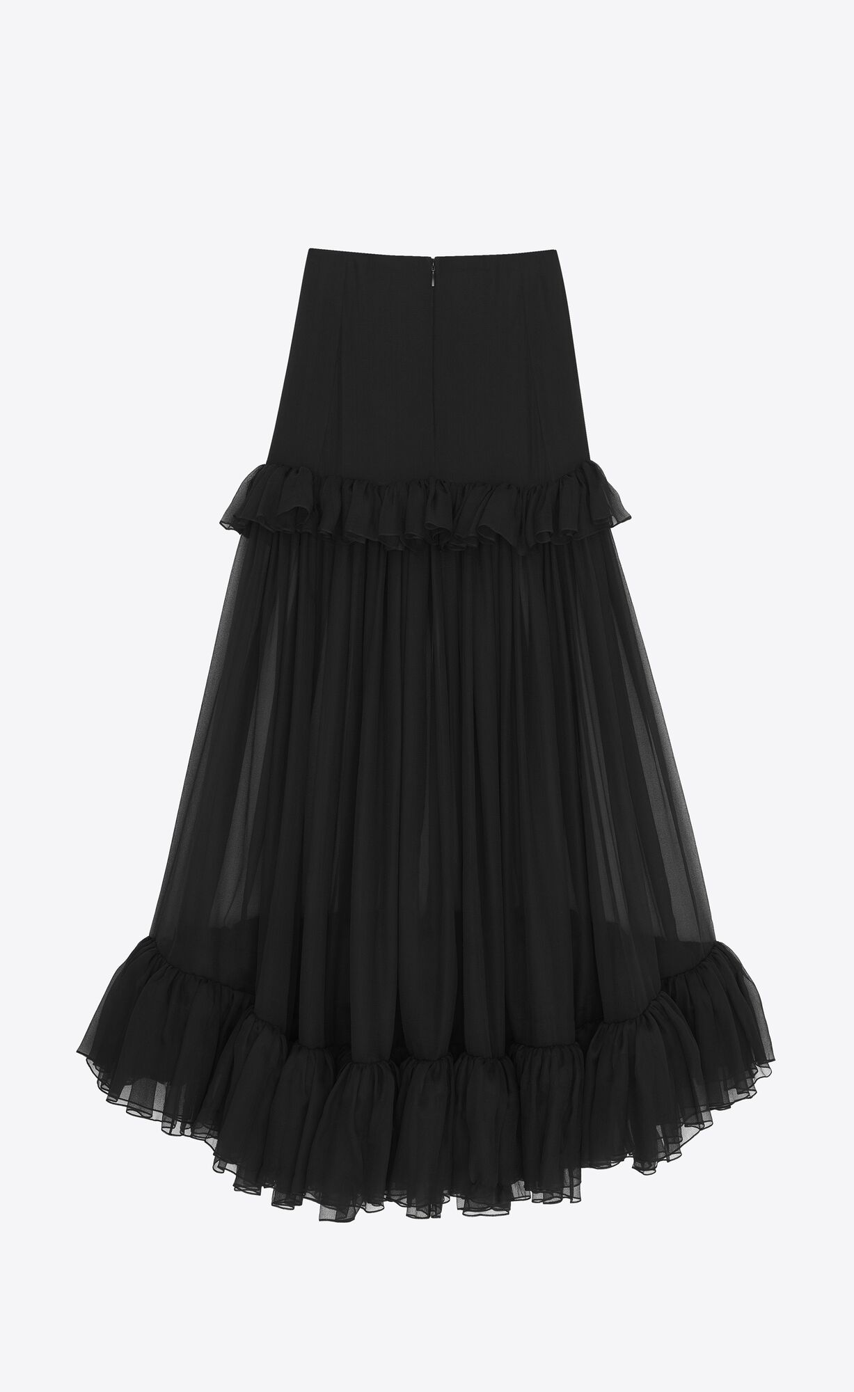 YSL Ruffled Long Skirt In Silk Black | ITPBW5469