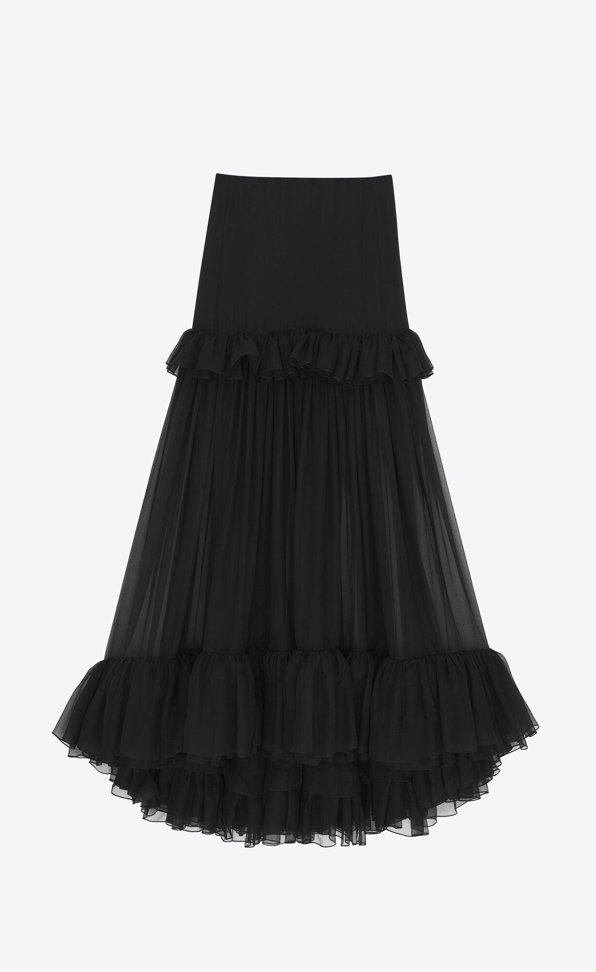 YSL Ruffled Long Skirt In Silk Black | ITPBW5469