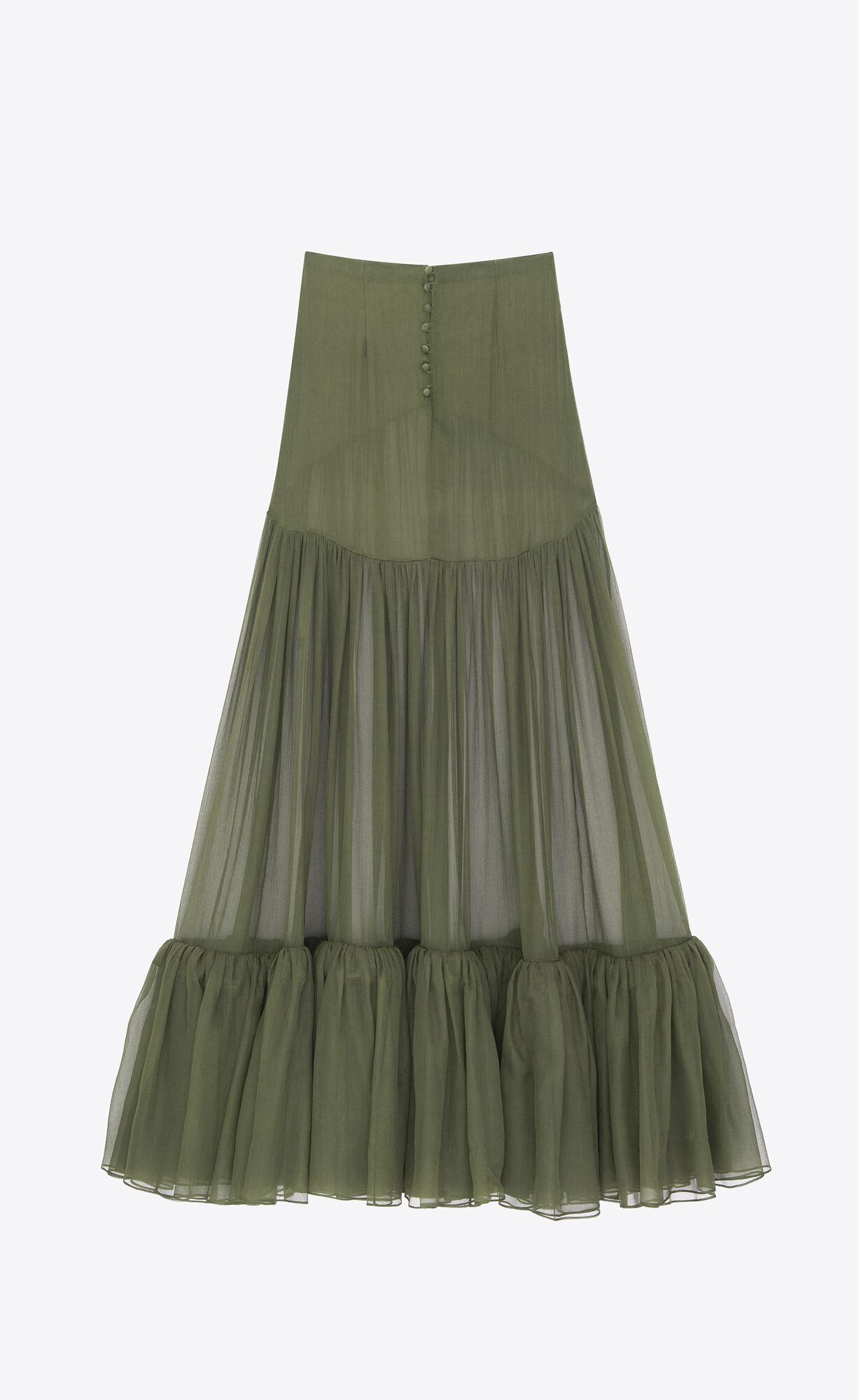 YSL Ruffled Long Skirt In Silk Khaki | YOPLQ9568