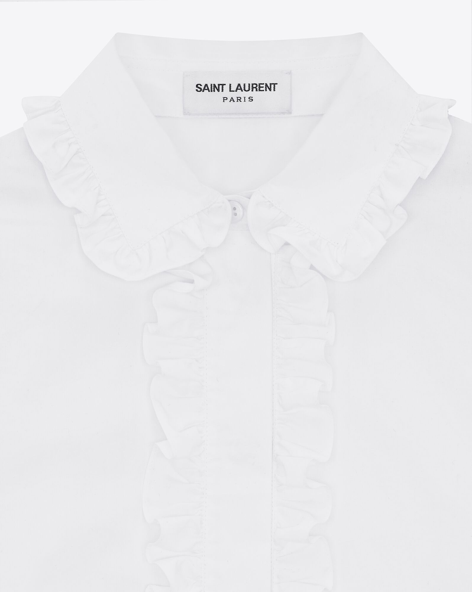 YSL Ruffled Shirt In Cotton Poplin Blanc | ERNJU0924