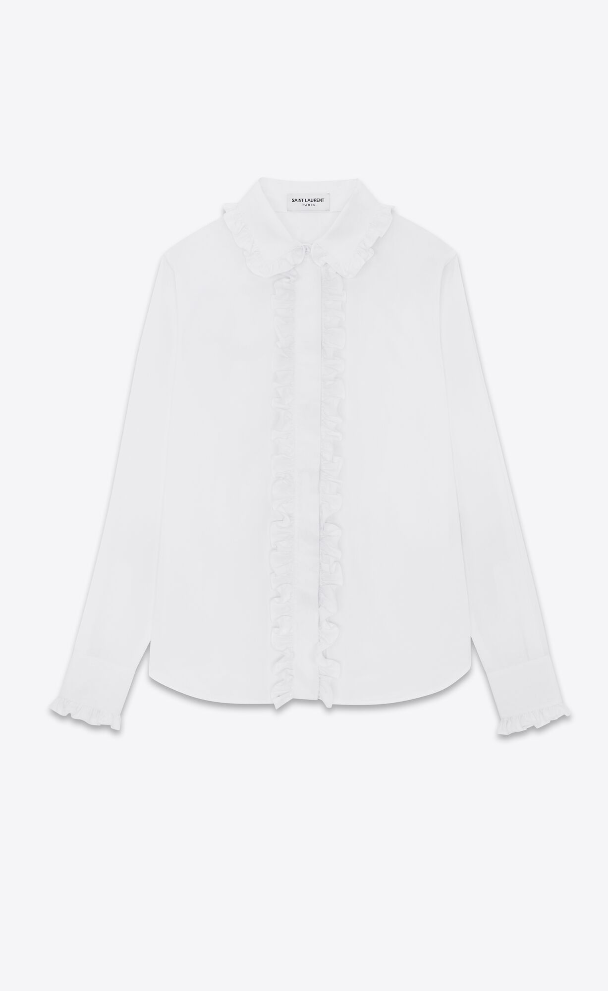 YSL Ruffled Shirt In Cotton Poplin Blanc | ERNJU0924