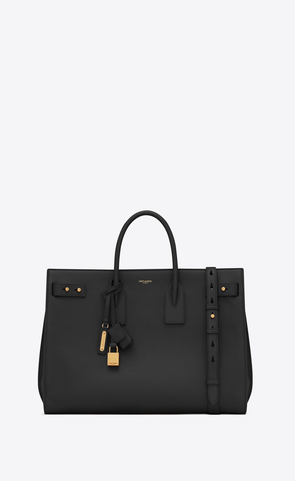 YSL Sac De Jour Thin Large Bag In Grained Leather Noir | EHYTM6305