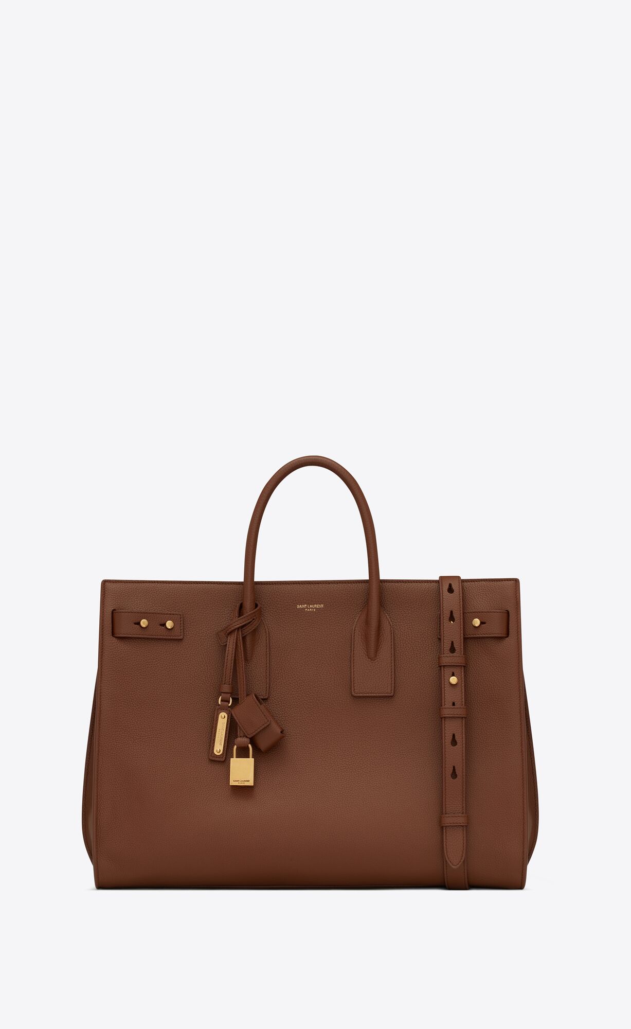 YSL Sac De Jour Thin Large Bag In Grained Leather Toasted Brown | KPAMV3752