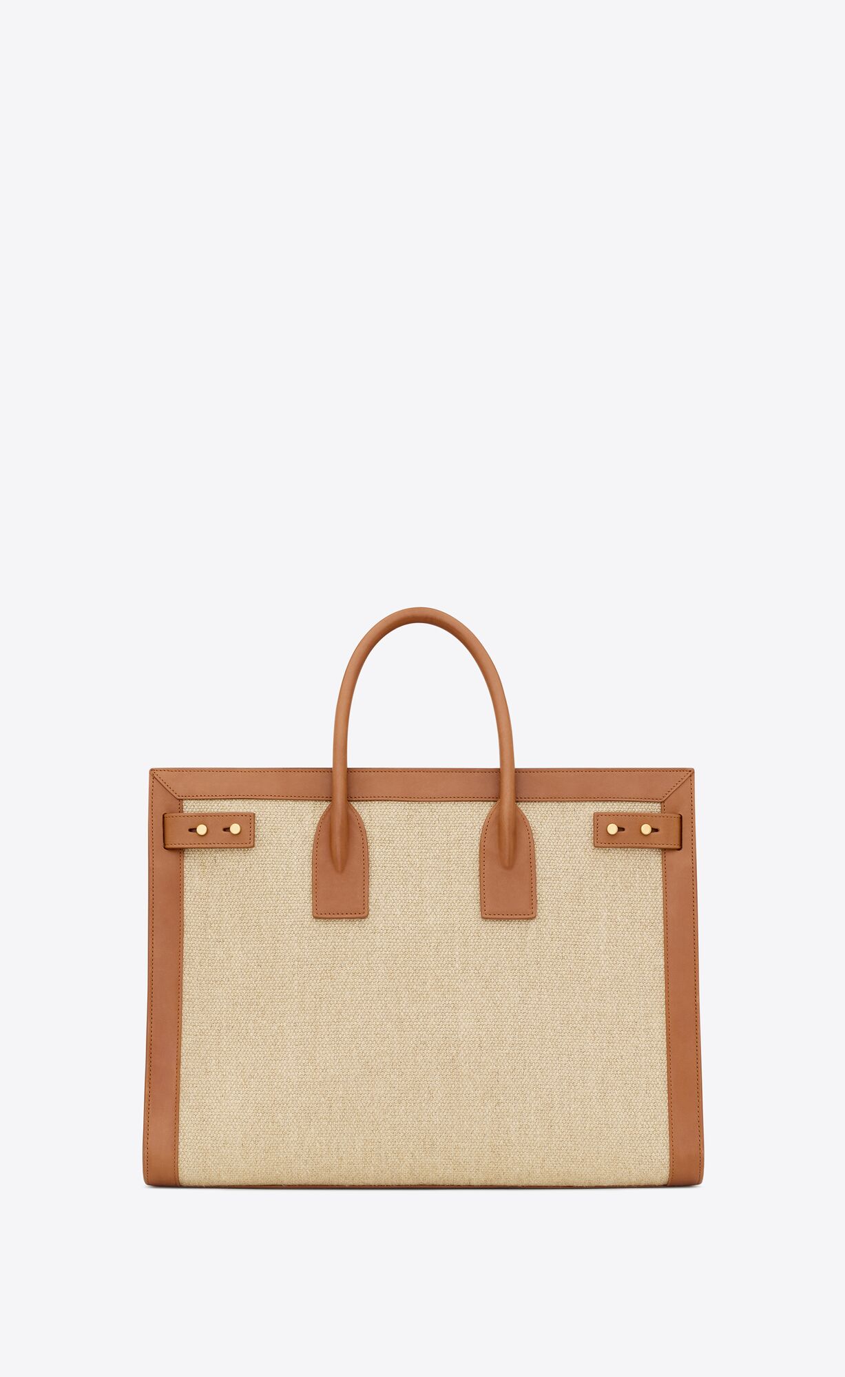 YSL Sac De Jour Thin Large In Linen And Vegetable-tanned Leather Natural And Brick | NVZSD6437