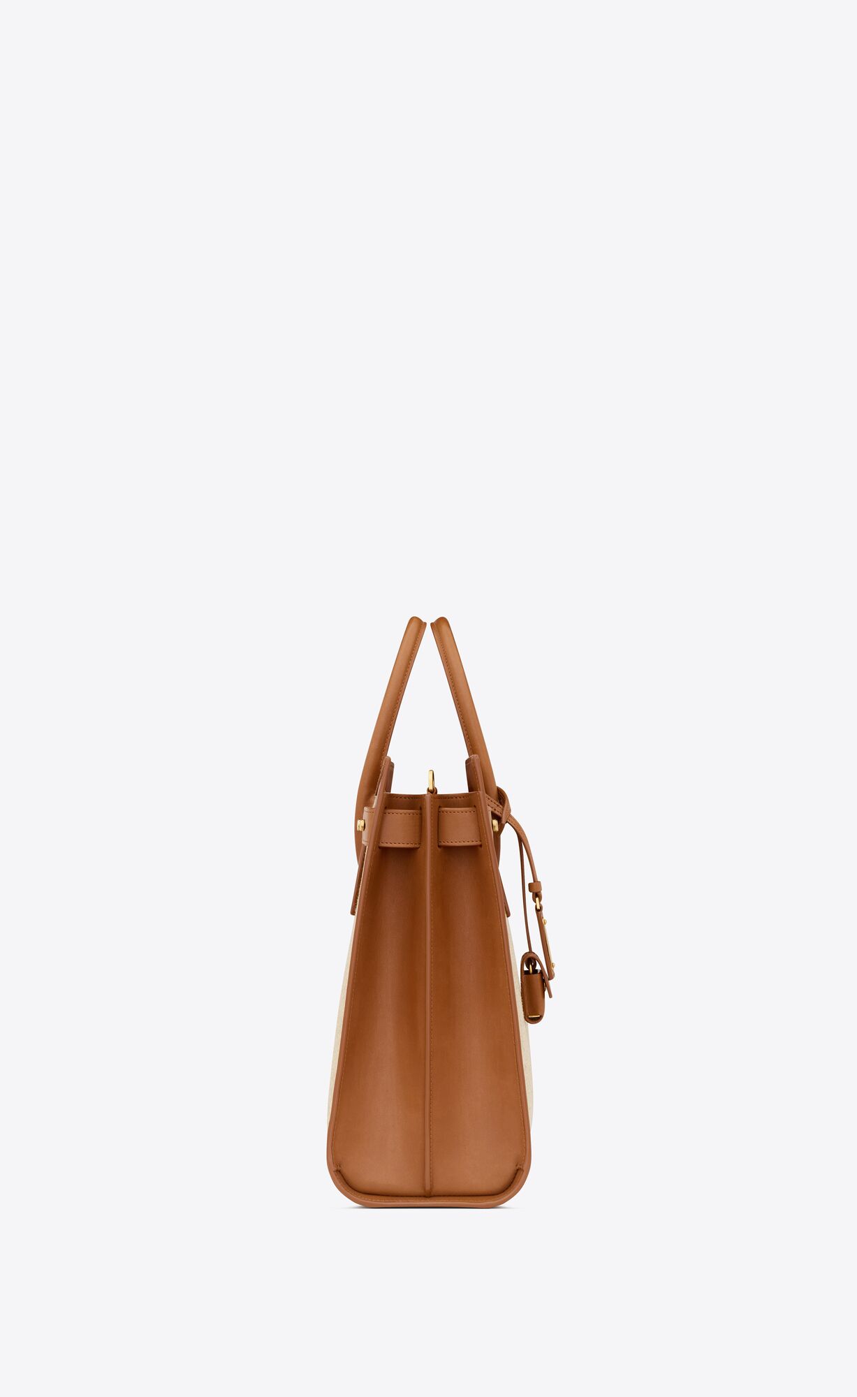 YSL Sac De Jour Thin Large In Linen And Vegetable-tanned Leather Natural And Brick | NVZSD6437