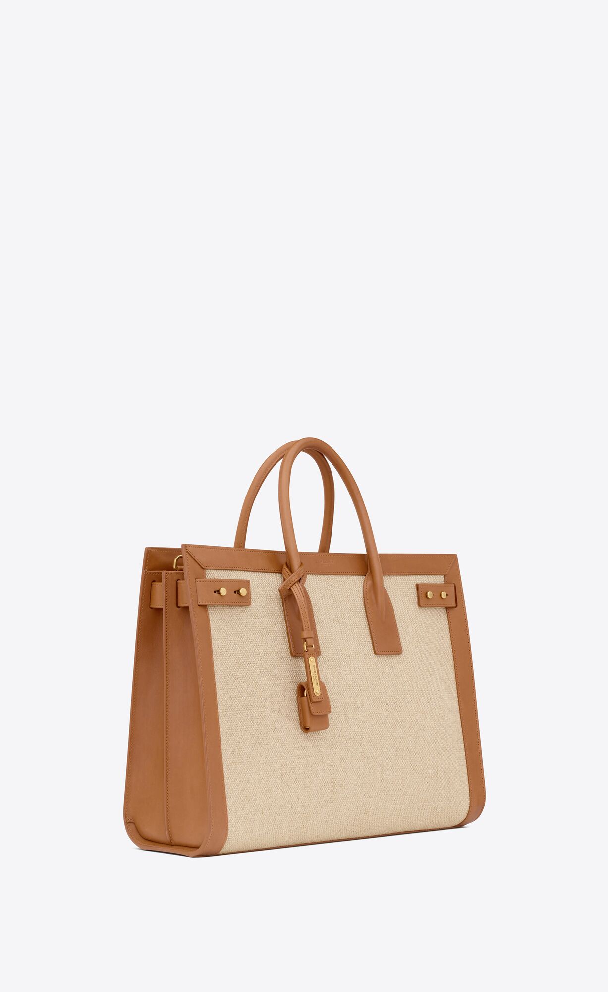 YSL Sac De Jour Thin Large In Linen And Vegetable-tanned Leather Natural And Brick | NVZSD6437