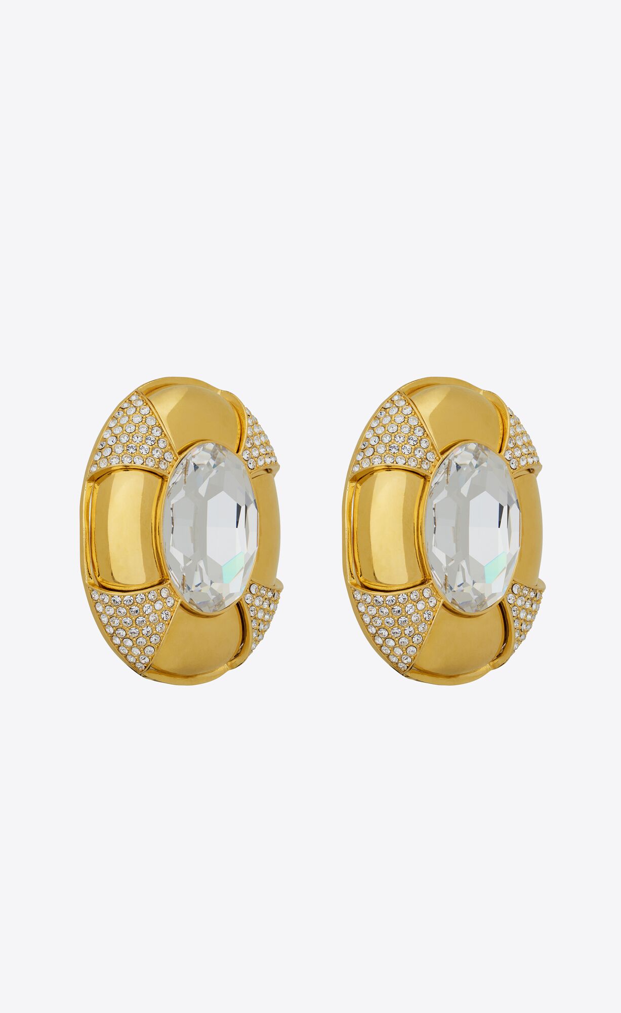 YSL Saharienne Earrings In Metal And Rhinestones Crystal And Gold | EKAHO4356