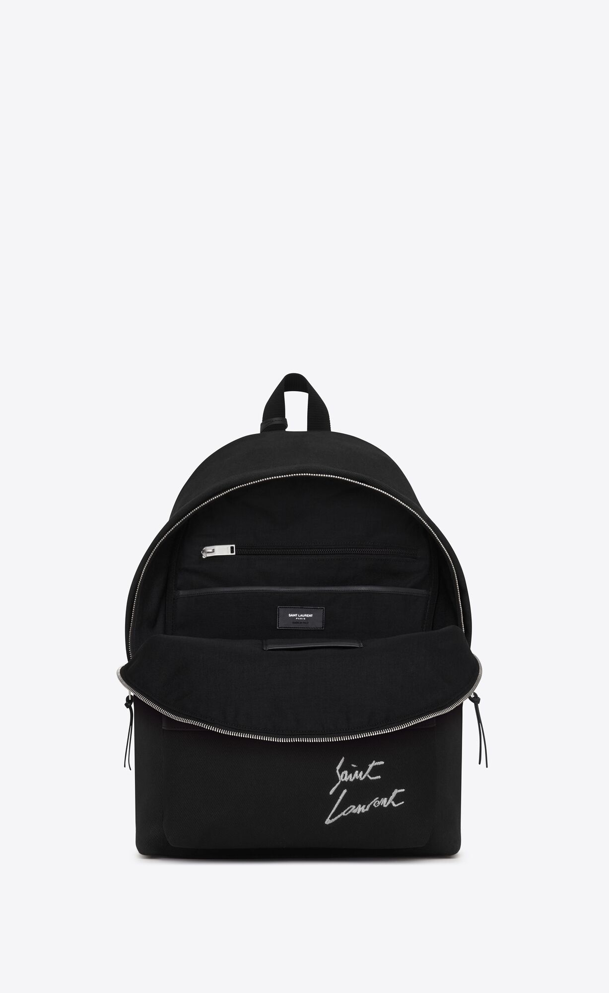 YSL Saint Laurent Embroidered City Backpack In Canvas Black And White | DBUHT2914