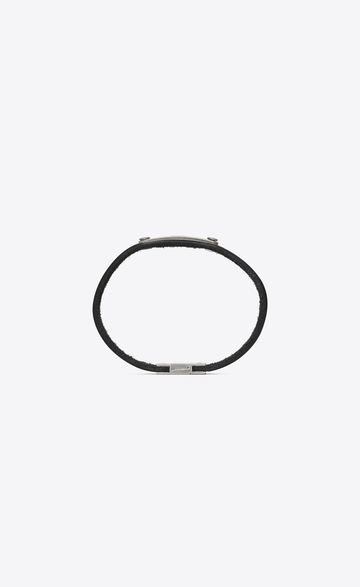 YSL Saint Laurent Id Plaque Bracelet In Leather And Metal Black | ANLFU6082