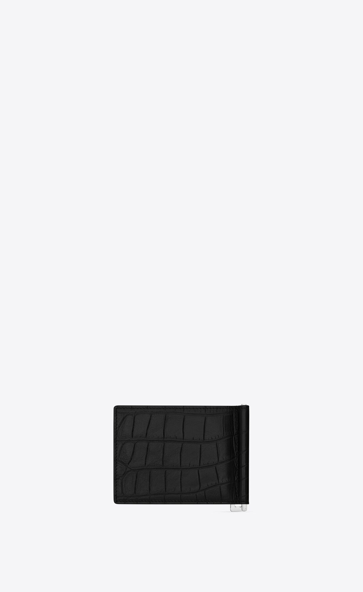 YSL Saint Laurent Paris Bill Clip Wallet In Crocodile-embossed Leather Black | QWOTL0846