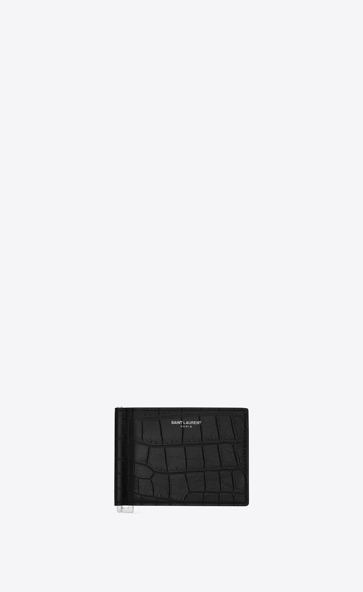 YSL Saint Laurent Paris Bill Clip Wallet In Crocodile-embossed Leather Black | QWOTL0846