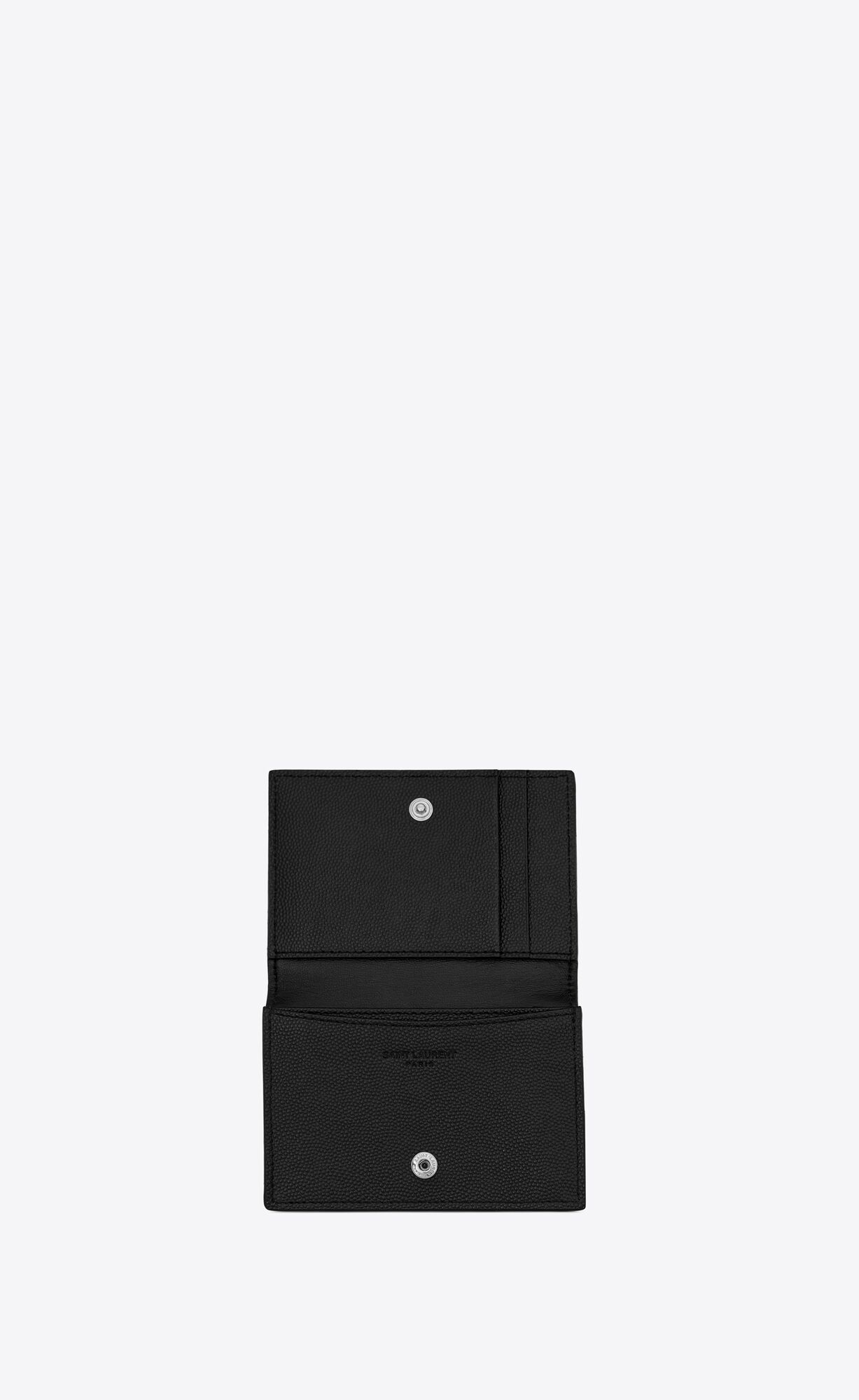 YSL Saint Laurent Paris Business Card Holder With Flap In Grain De Poudre-embossed Leather Black | PJAKX4596