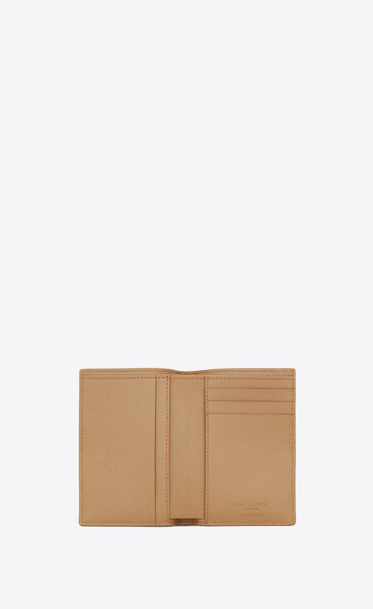 YSL Saint Laurent Paris Credit Card Wallet In Grain De Poudre Embossed Leather Teak Wood | TUSDO3105