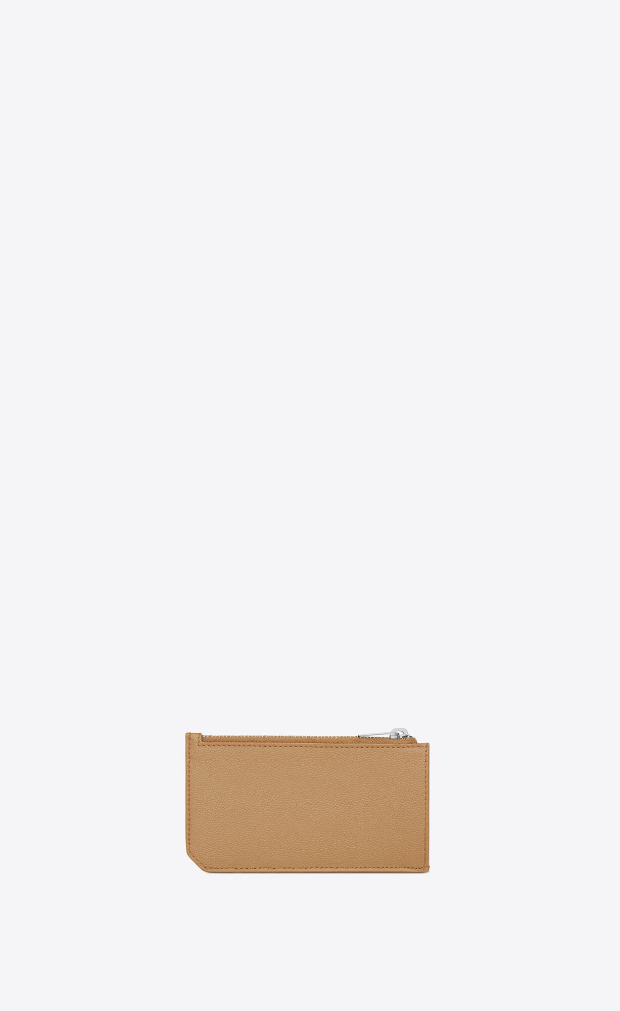 YSL Saint Laurent Paris Fragment Zipped Credit Card Case In Grain De Poudre Embossed Leather Teak Wood | XJBCF7359