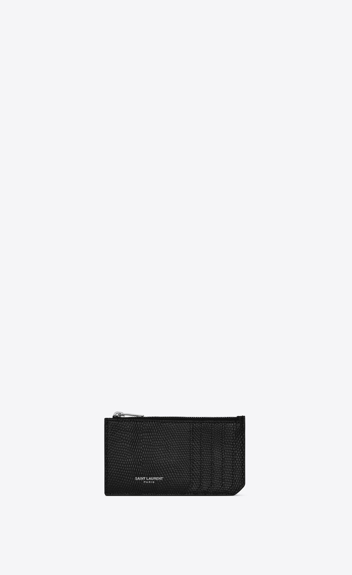 YSL Saint Laurent Paris Fragments Zipped Credit Card Case In Lizard Black | CVUOJ5318