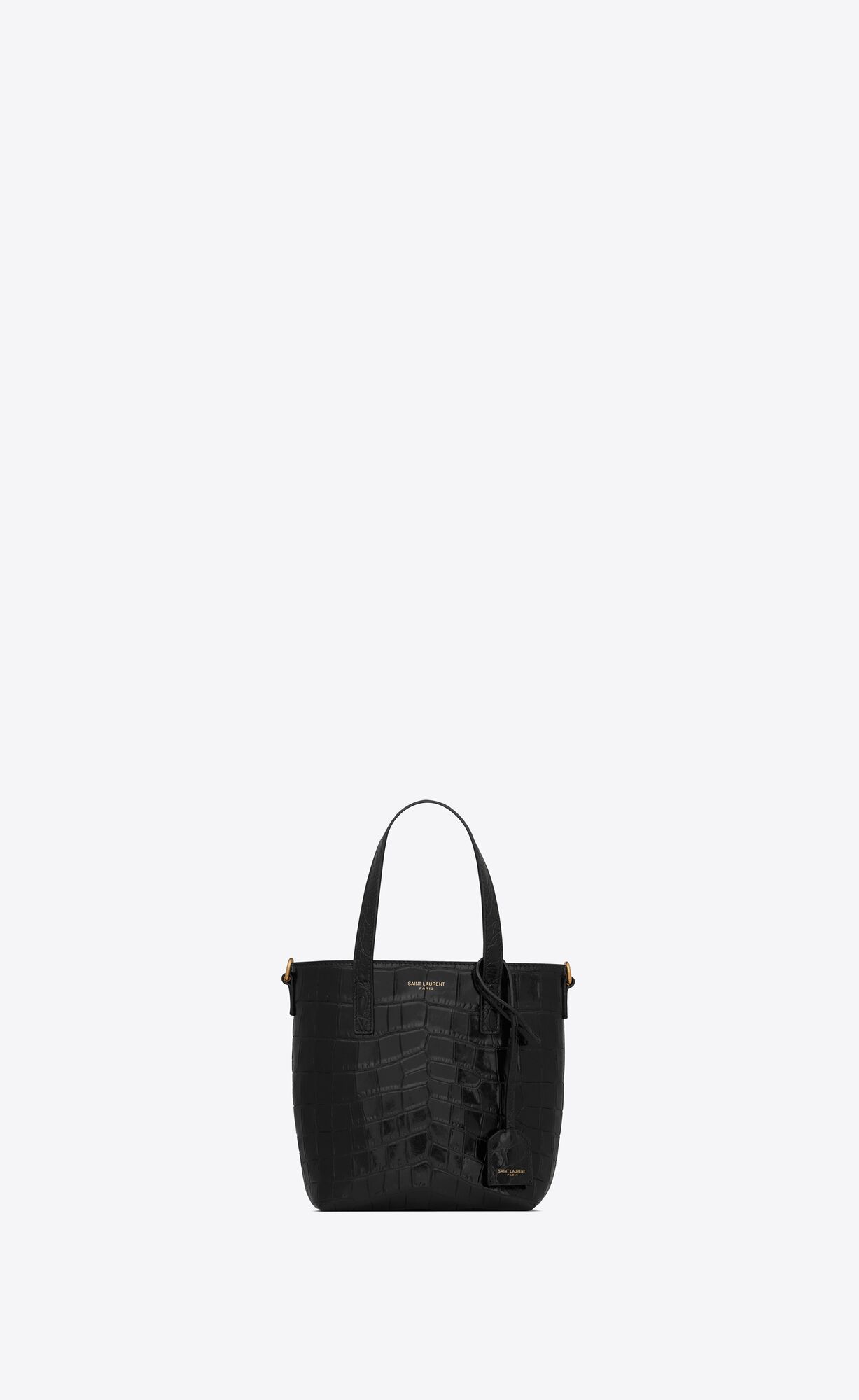 YSL Saint Laurent Paris Mini Toy Shopping In Crocodile-embossed Leather Noir | FEWTI4283