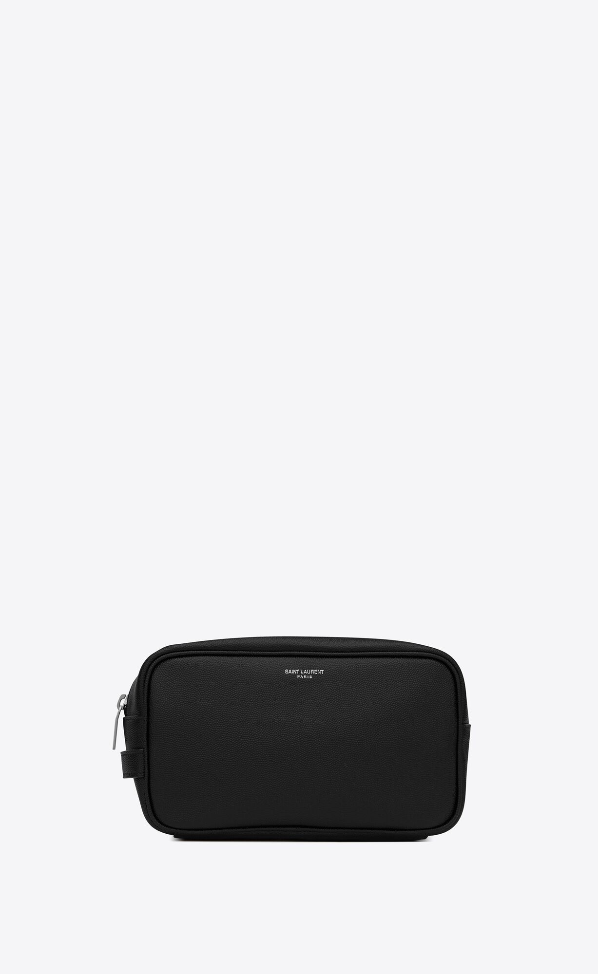 YSL Saint Laurent Paris Small Grooming Case In Grain De Poudre Embossed Leather Black | VBNGR4706