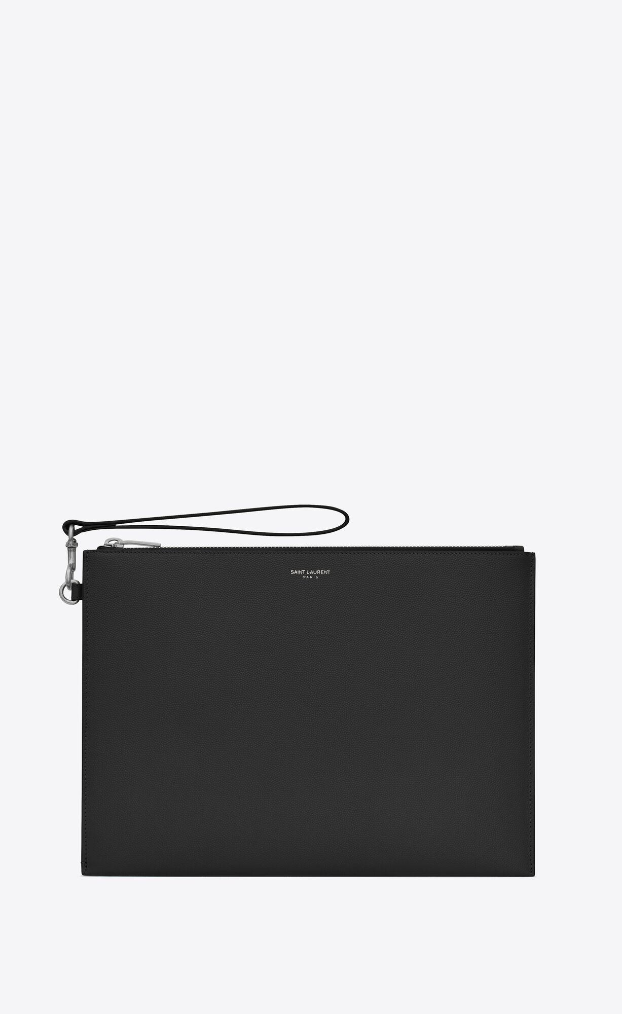 YSL Saint Laurent Paris Zipped Tablet Holder In Grain De Poudre-embossed Leather Noir | FAOIB7149