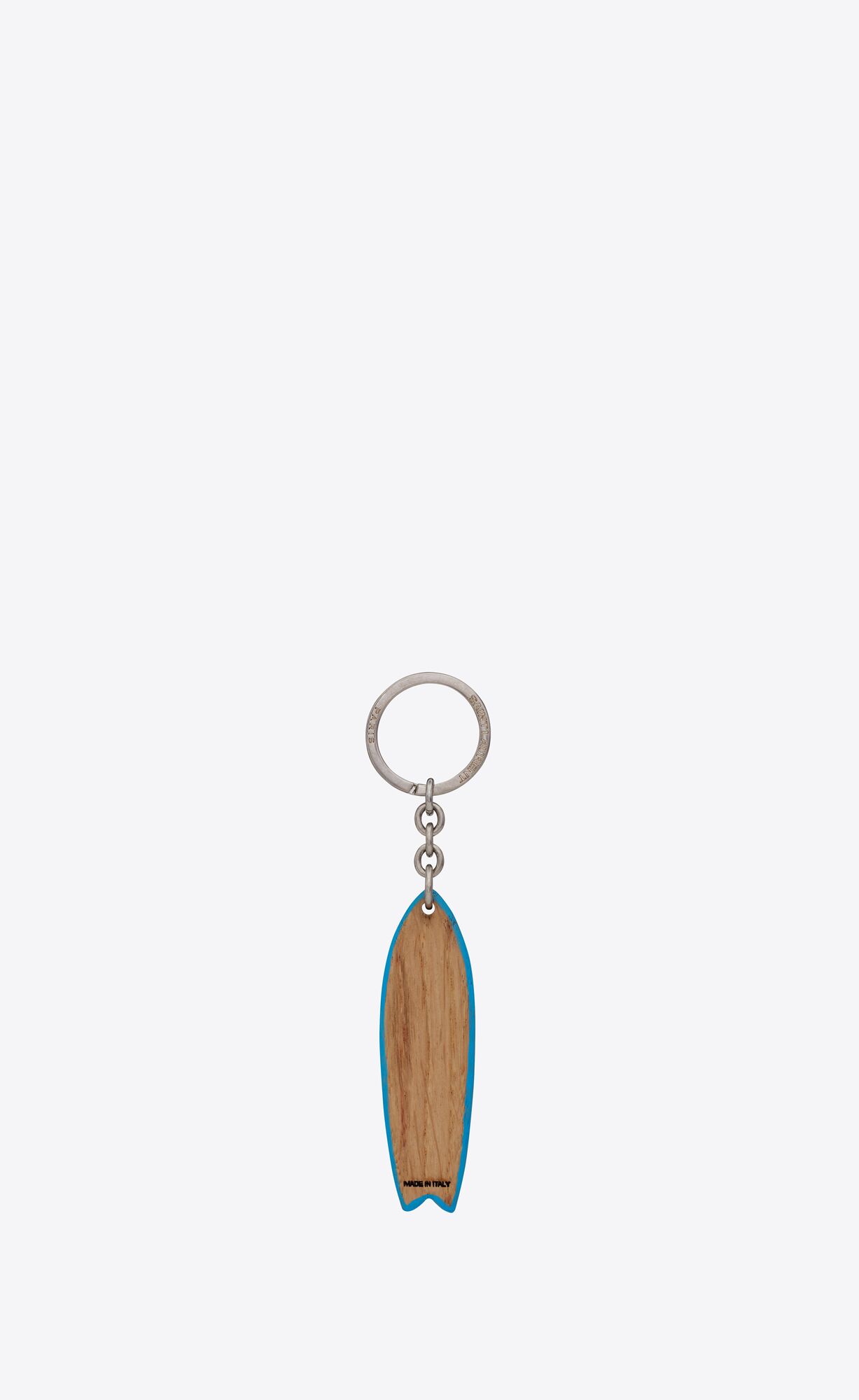 YSL Saint Laurent Surf Keyring In Wood Natural And Blue | RWECG8235