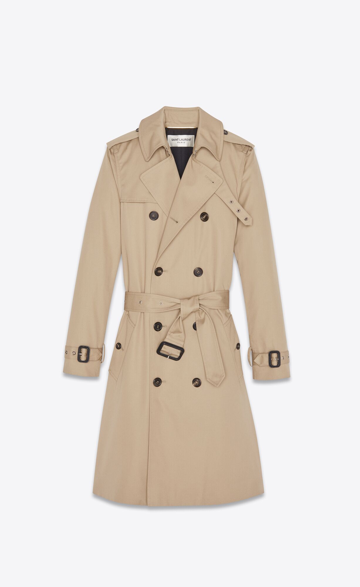 YSL Saint Laurent Trench Coat In Gabardine Sand | USPBR6531