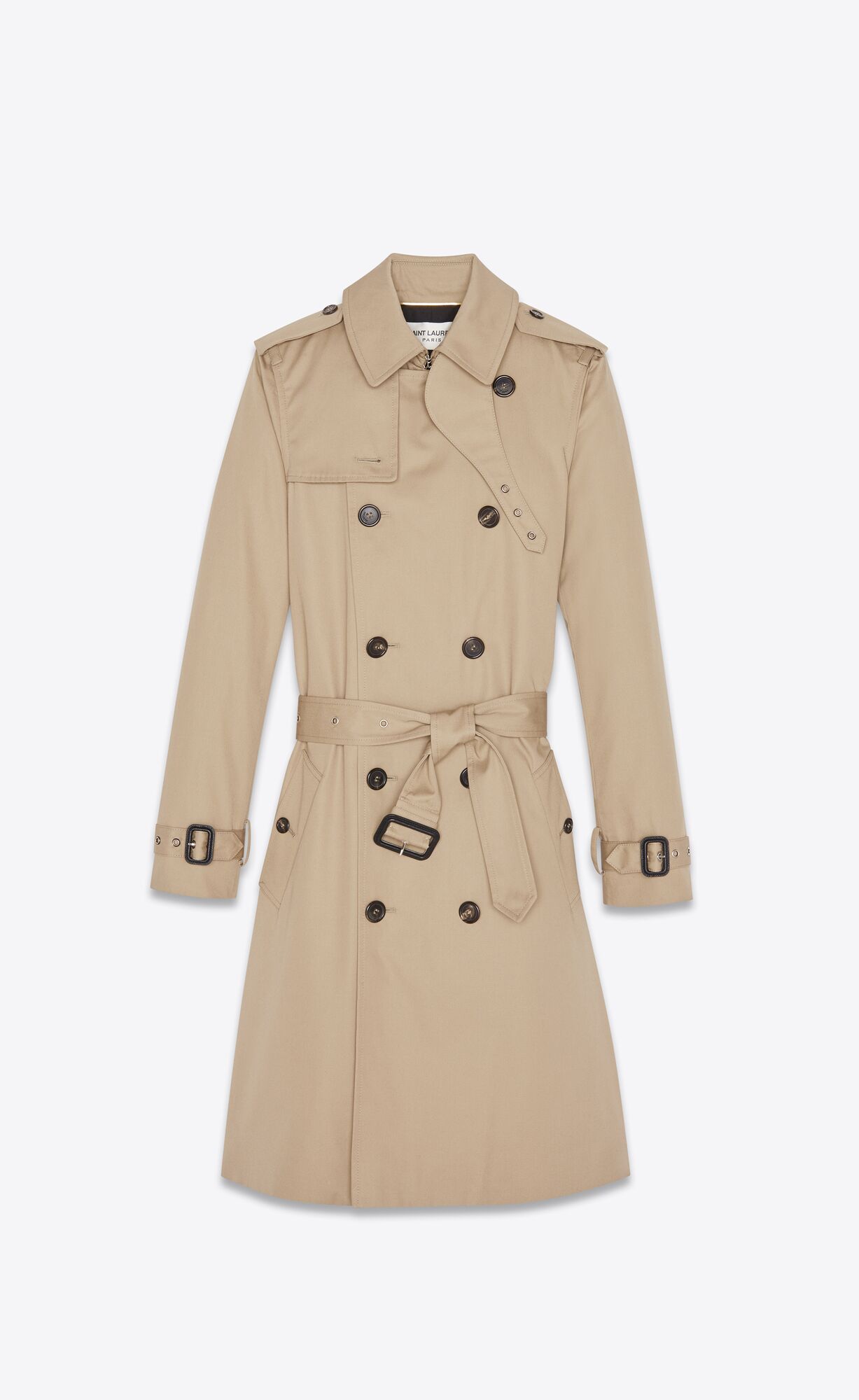 YSL Saint Laurent Trench Coat In Gabardine Sand | USPBR6531